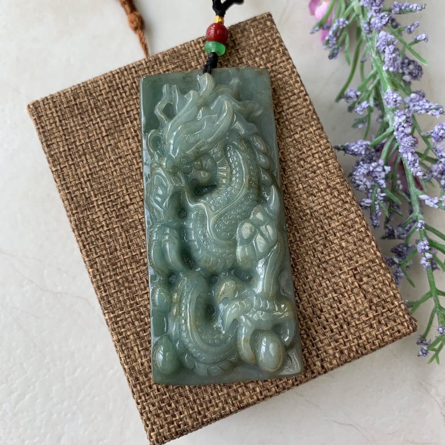 Large Jadeite Jade Dragon Chinese Zodiac Hand Carved Pendant Necklace, YJ-0321-0333009 - AriaDesignCollection