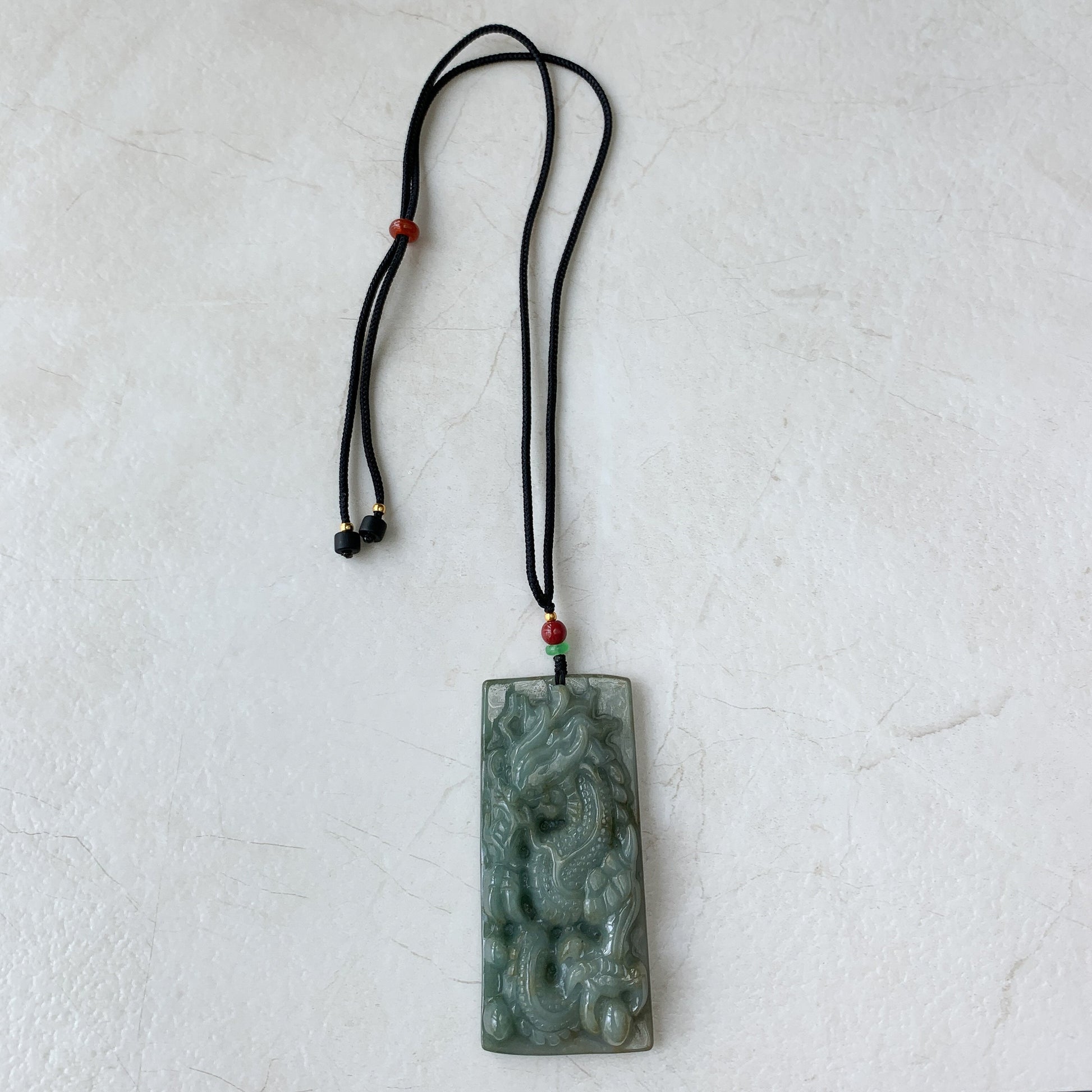 Large Jadeite Jade Dragon Chinese Zodiac Hand Carved Pendant Necklace, YJ-0321-0333009 - AriaDesignCollection