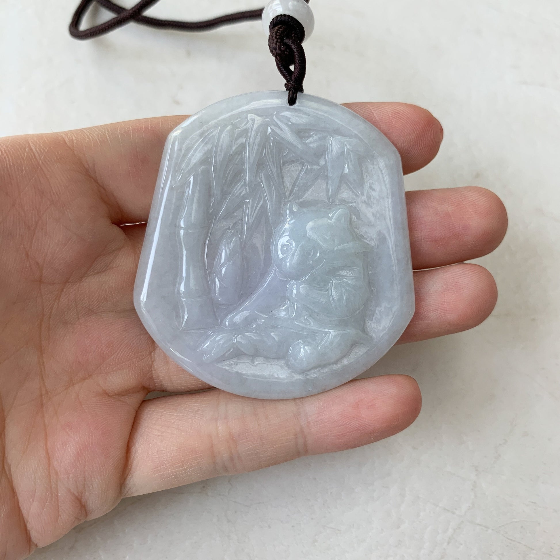 Jadeite Jade Panda with Bamboo Hand Carved Pendant Necklace, YJ-0321-0324771 - AriaDesignCollection