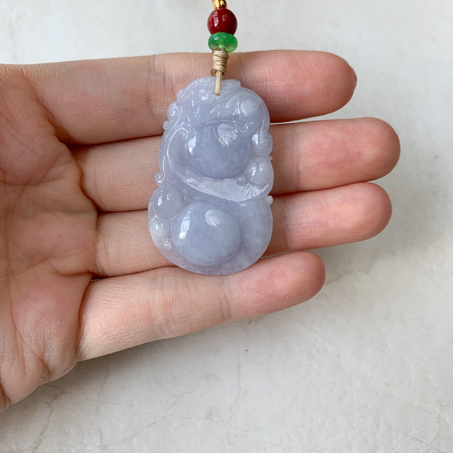 Purple Jadeite Jade Pi Xiu, Pixiu, 貔貅, Ruyi Calabash Stone Bottle Gourd Pendant Necklace, YW-0110-1646781816 - AriaDesignCollection