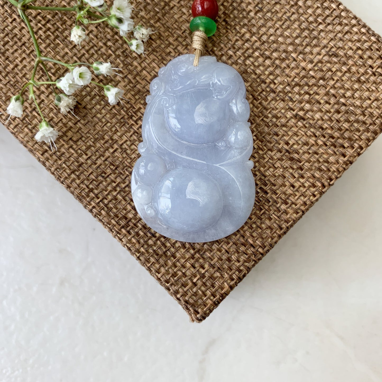 Purple Jadeite Jade Pi Xiu, Pixiu, 貔貅, Ruyi Calabash Stone Bottle Gourd Pendant Necklace, YW-0110-1646781816 - AriaDesignCollection