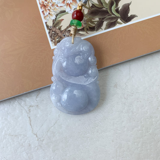 Purple Jadeite Jade Pi Xiu, Pixiu, 貔貅, Ruyi Calabash Stone Bottle Gourd Pendant Necklace, YW-0110-1646781816 - AriaDesignCollection