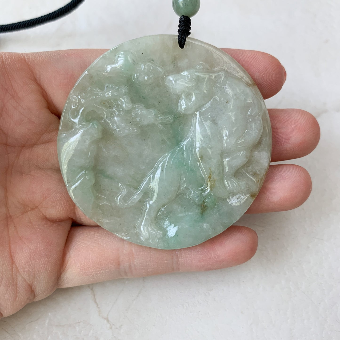 Large Jadeite Jade Tiger Chinese Zodiac Carved Pendant Necklace, YJ-0321-0390740 - AriaDesignCollection