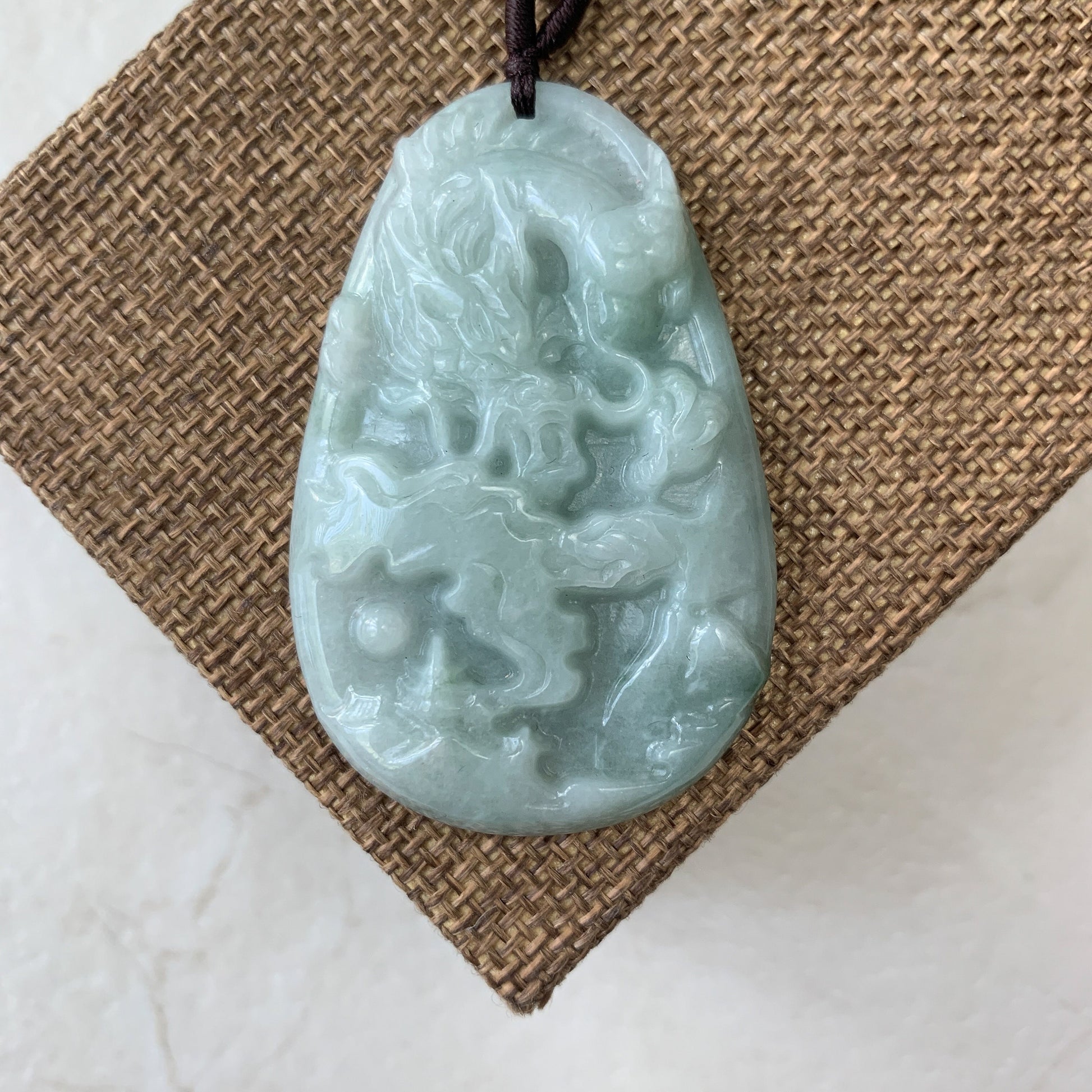 Jadeite Jade Dragon Chinese Zodiac Hand Carved Pendant Necklace, YJ-0321-0384499 - AriaDesignCollection