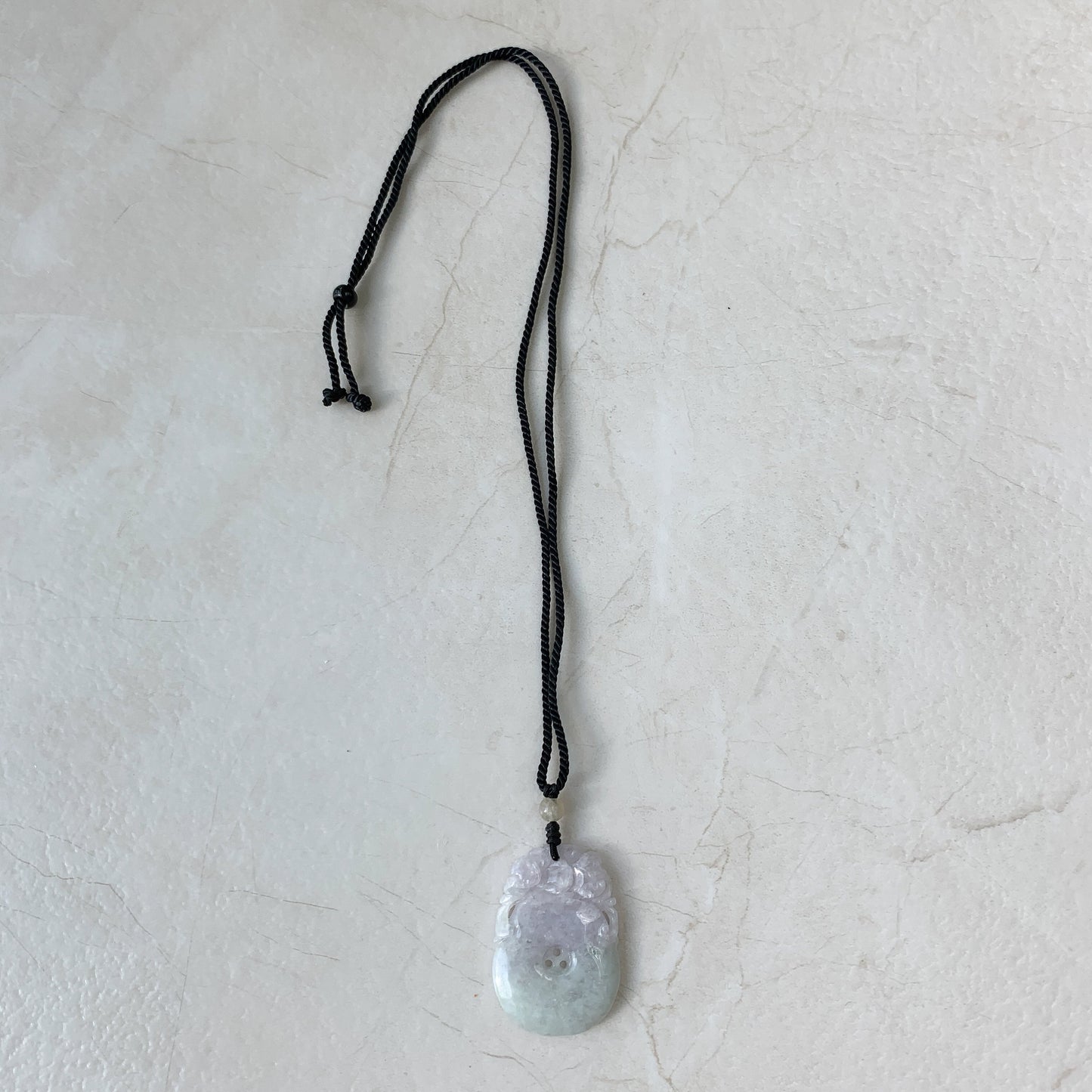 Rustic Light Purple Jadeite Jade Peach Carved Necklace, YW-0110-1646840486 - AriaDesignCollection