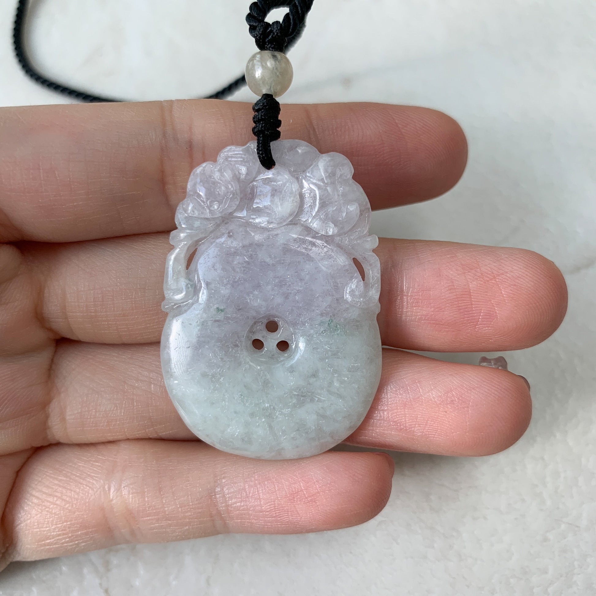 Rustic Light Purple Jadeite Jade Peach Carved Necklace, YW-0110-1646840486 - AriaDesignCollection