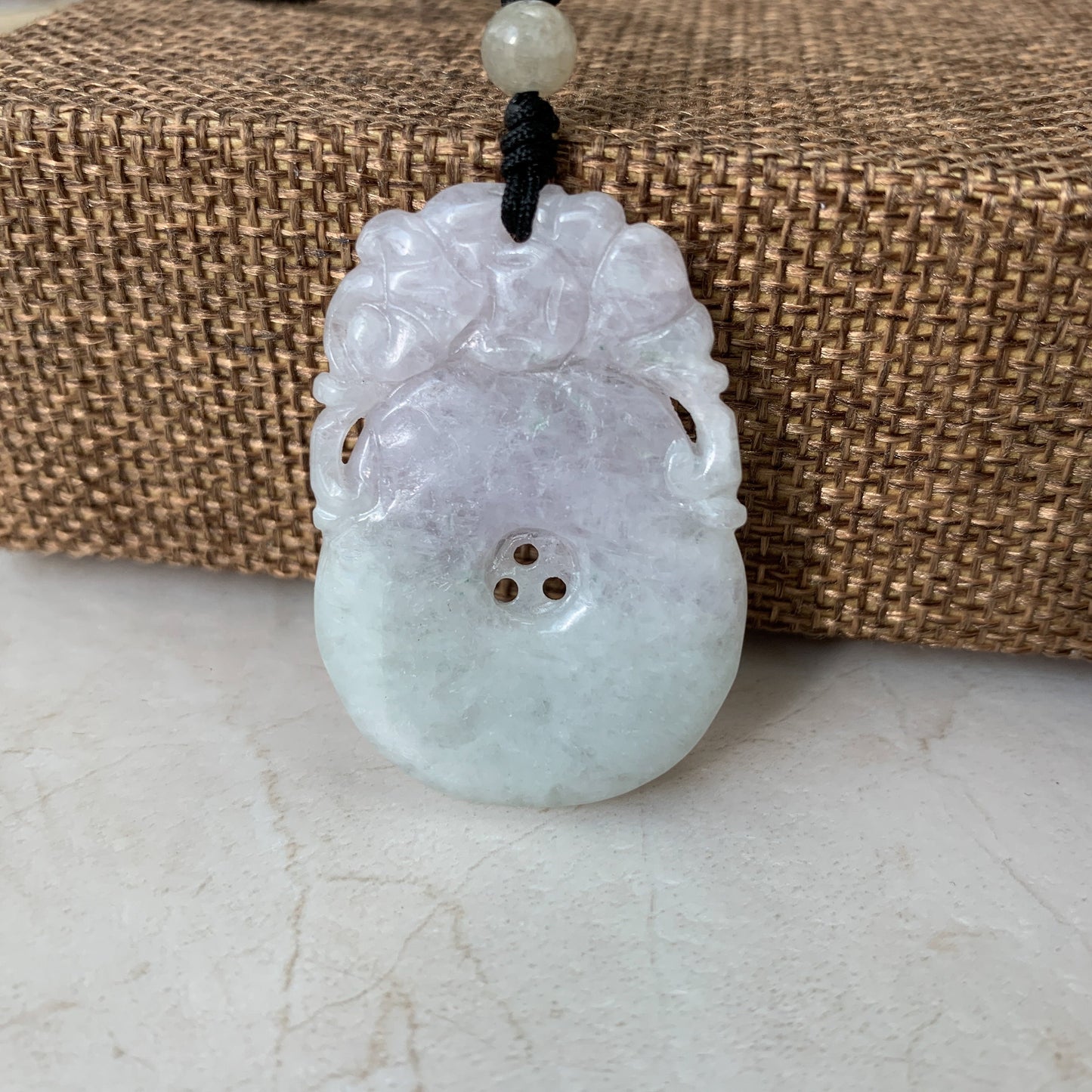 Rustic Light Purple Jadeite Jade Peach Carved Necklace, YW-0110-1646840486 - AriaDesignCollection