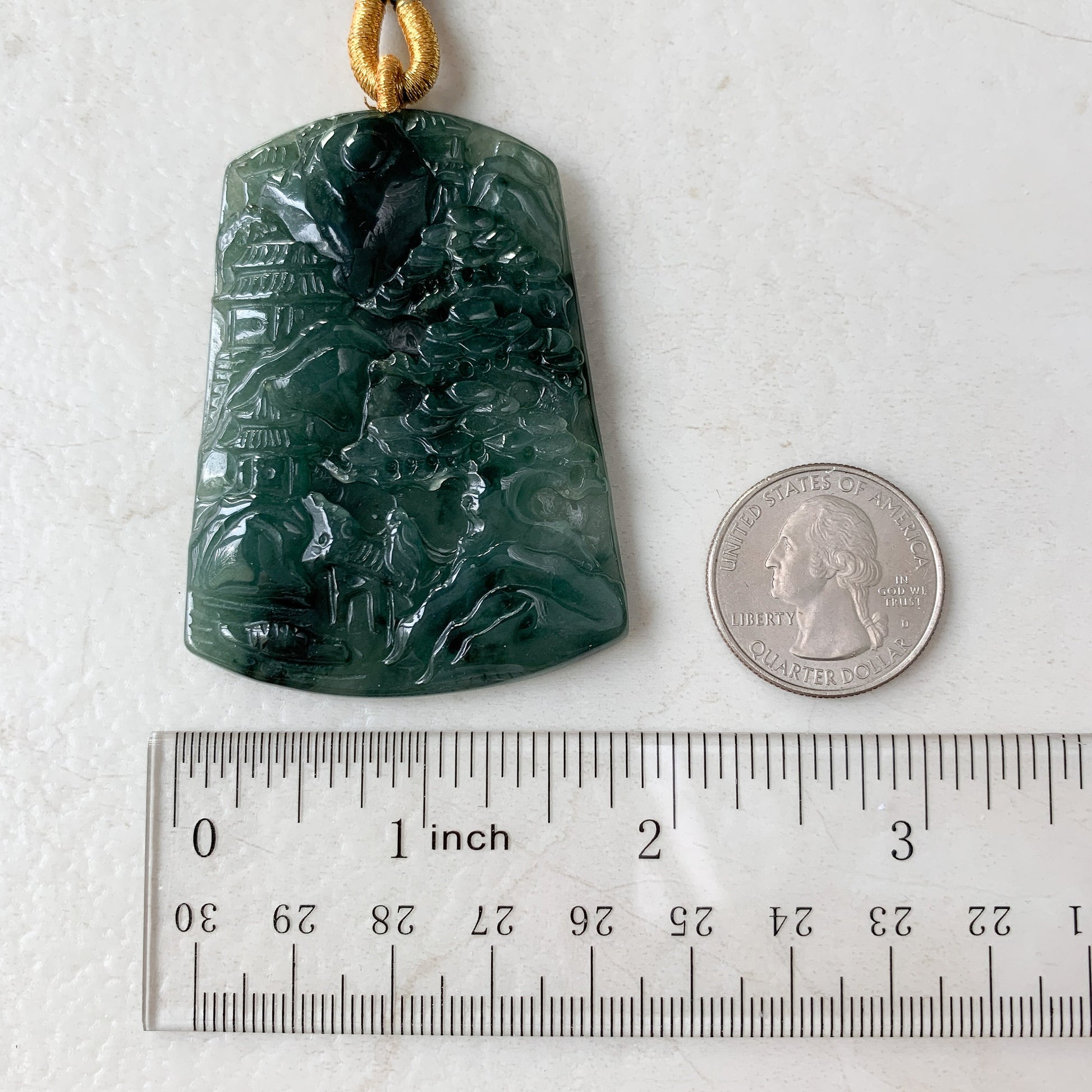 Jadeite Jade Landscape Tree Mountain Forest River Scenery Hand Carved Pendant Necklace, YJ-0321-0375807 - AriaDesignCollection