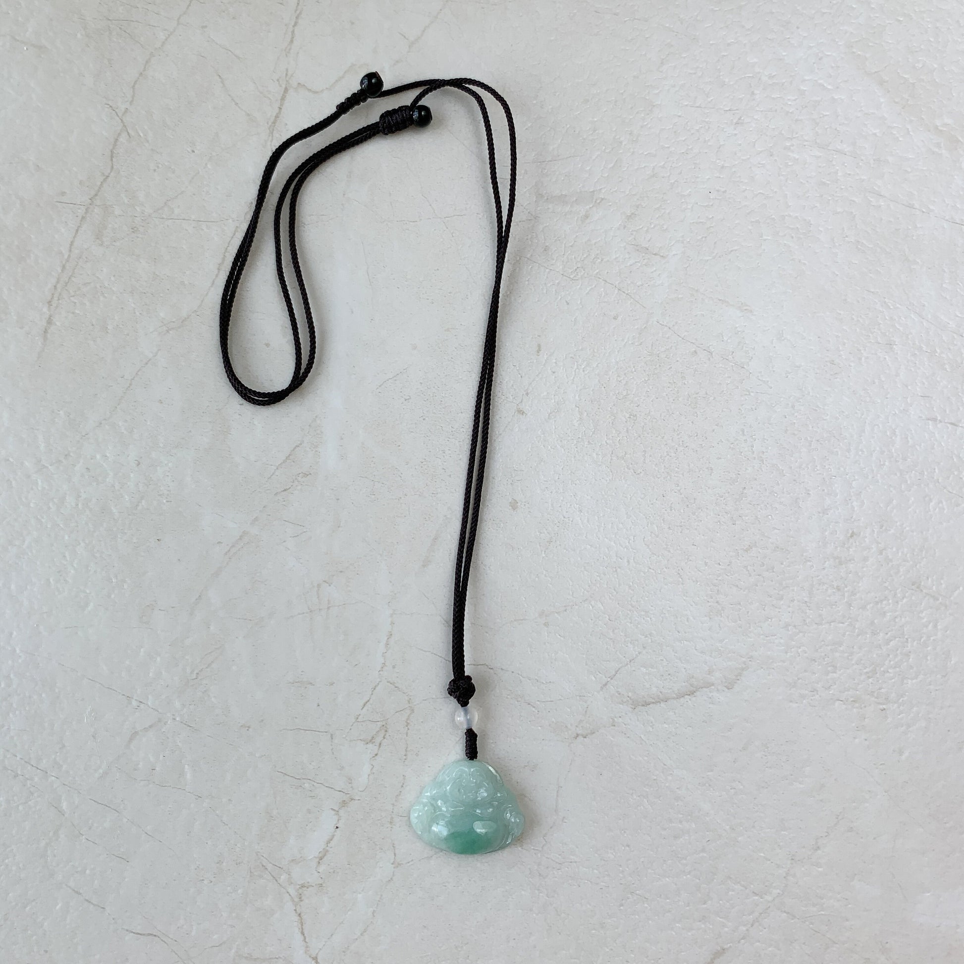 Small Green Jadeite Jade Happy Laughing Buddha Hand Carved Pendant Necklace, YJ-0321-045038 - AriaDesignCollection