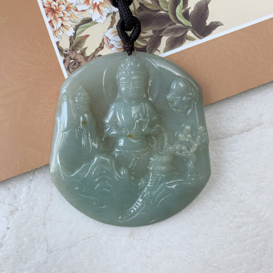 Jadeite Jade Guan Yin Mountain Landscape Avalokiteshvara Hand Carved Pendant Necklace, YJ-0321-0384928 - AriaDesignCollection