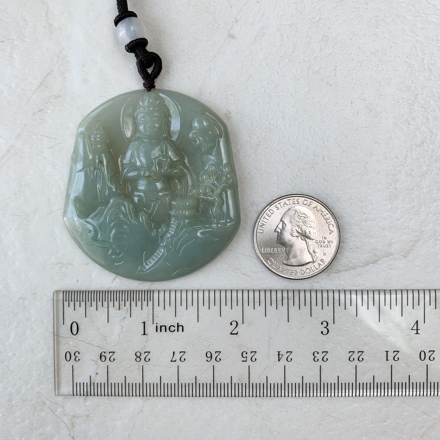 Jadeite Jade Guan Yin Mountain Landscape Avalokiteshvara Hand Carved Pendant Necklace, YJ-0321-0384928 - AriaDesignCollection