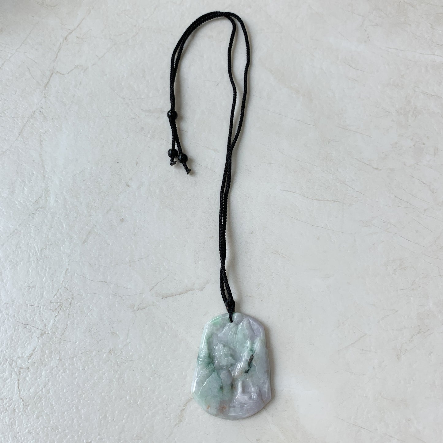 Jadeite Jade Landscape Mountain Forest River Scenery Hand Carved Pendant Necklace, YJ-0321-0396720 - AriaDesignCollection