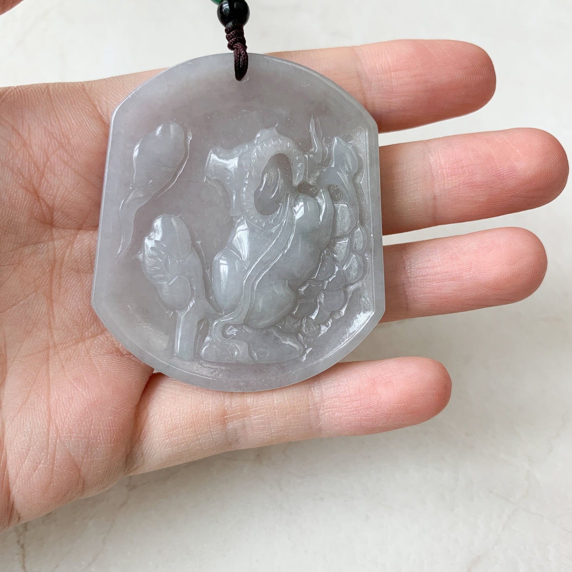 Large Ox Jadeite Jade Bull Cow Chinese Zodiac Carved Pendant Necklace, Icy Translucent, YJ-0321-0444208 - AriaDesignCollection