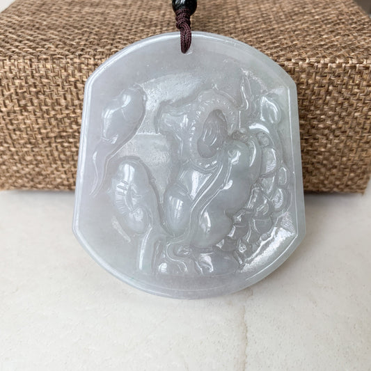 Large Ox Jadeite Jade Bull Cow Chinese Zodiac Carved Pendant Necklace, Icy Translucent, YJ-0321-0444208 - AriaDesignCollection