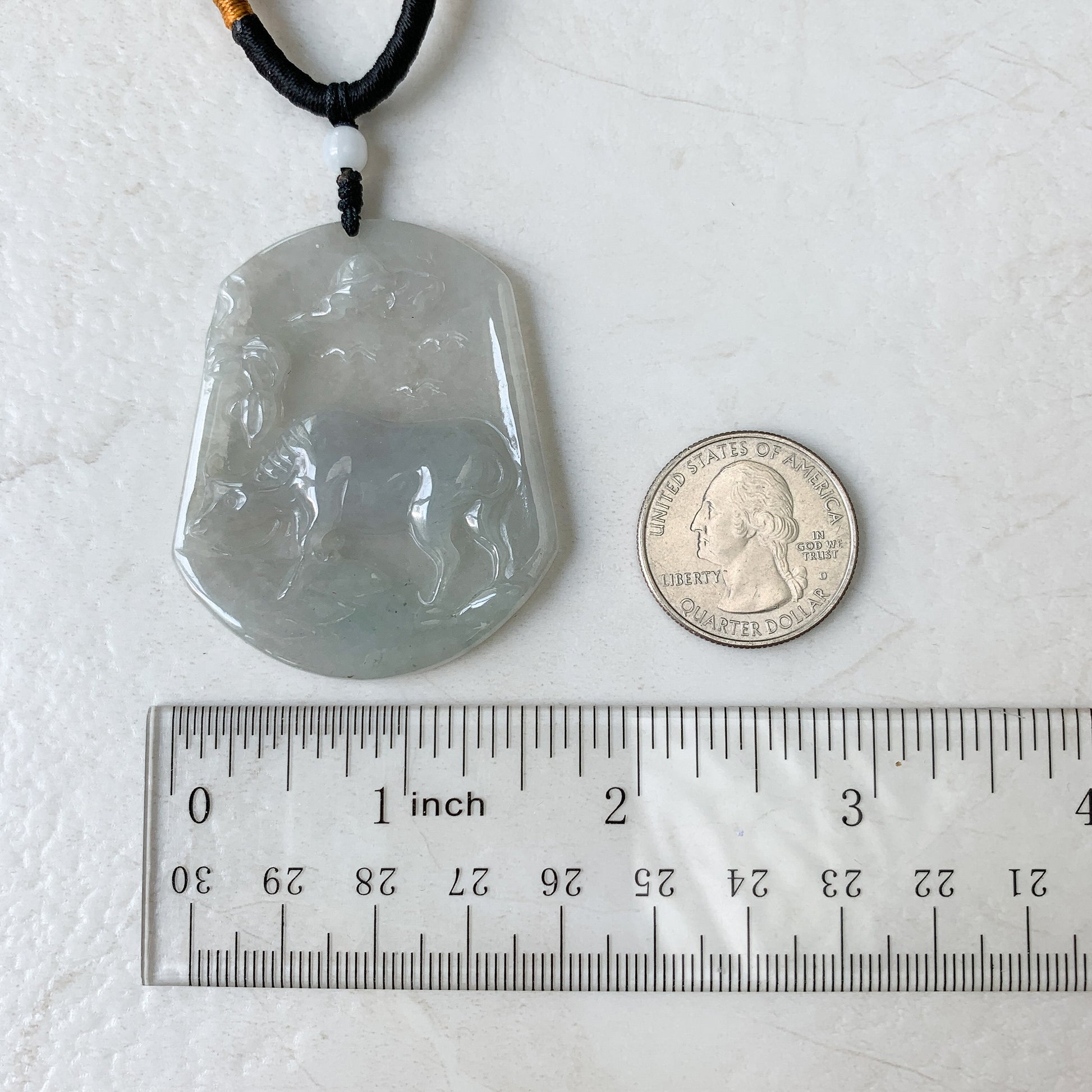 Icy Translucent Ox Jadeite Jade Bull Cow Chinese Zodiac Carved Pendant Necklace, YJ-0321-0320833 - AriaDesignCollection