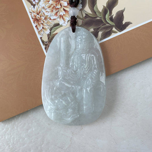 Jadeite Jade Manjushri Wisdom Buddha bodhisattva Wen Shu Carved Pendant Necklace, Văn-thù, YJ-0321-0387994 - AriaDesignCollection