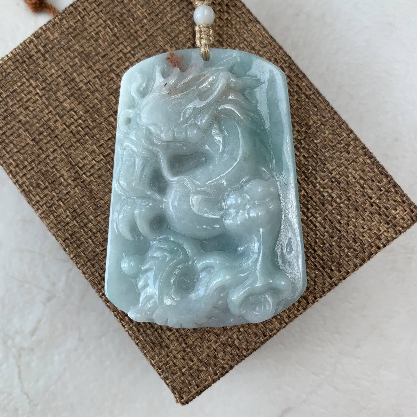 Large Jadeite Jade Dragon Chinese Zodiac Hand Carved Pendant Necklace, YJ-0321-0447038 - AriaDesignCollection