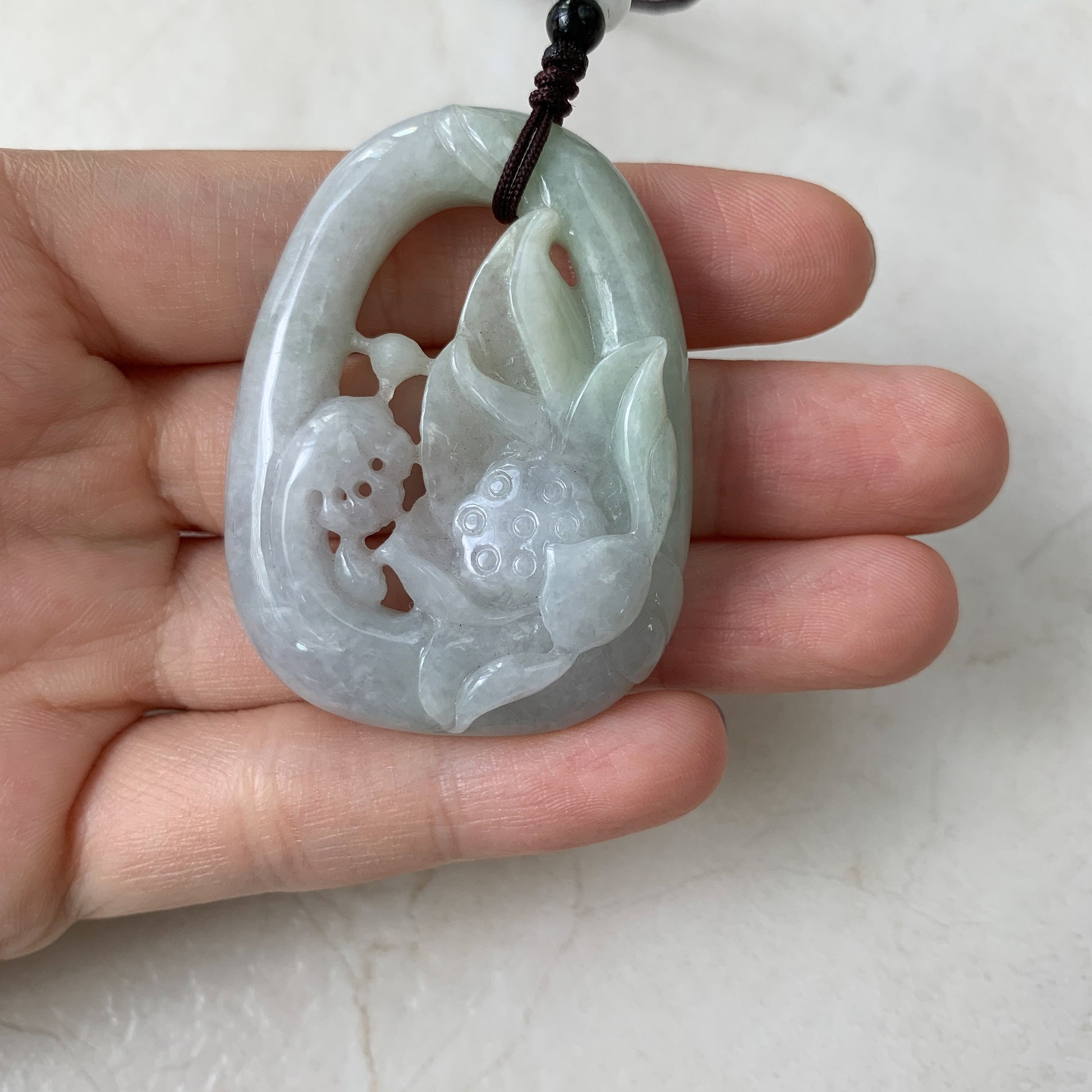 Jadeite Jade Lotus Flower Hand Carved Necklace, YJ-0321-0430260 - AriaDesignCollection