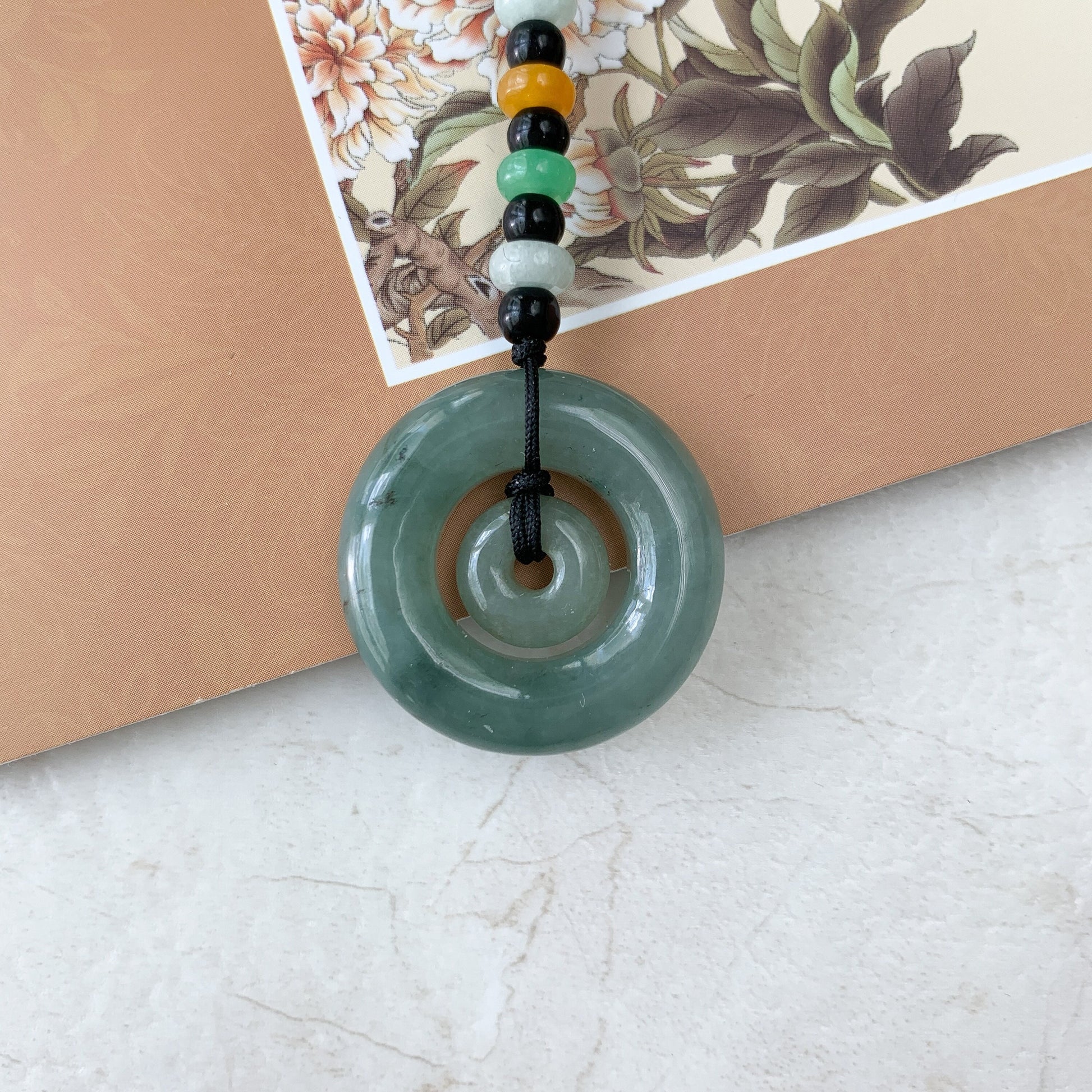 Jadeite Jade Dual Circle Donut Carved Necklace, YJ-0321-0383868 - AriaDesignCollection