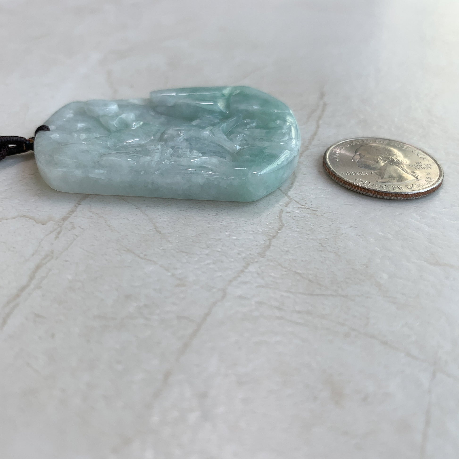 Jadeite Jade Landscape Mountain Forest River Scenery Hand Carved Pendant Necklace, YJ-0321-0320091 - AriaDesignCollection