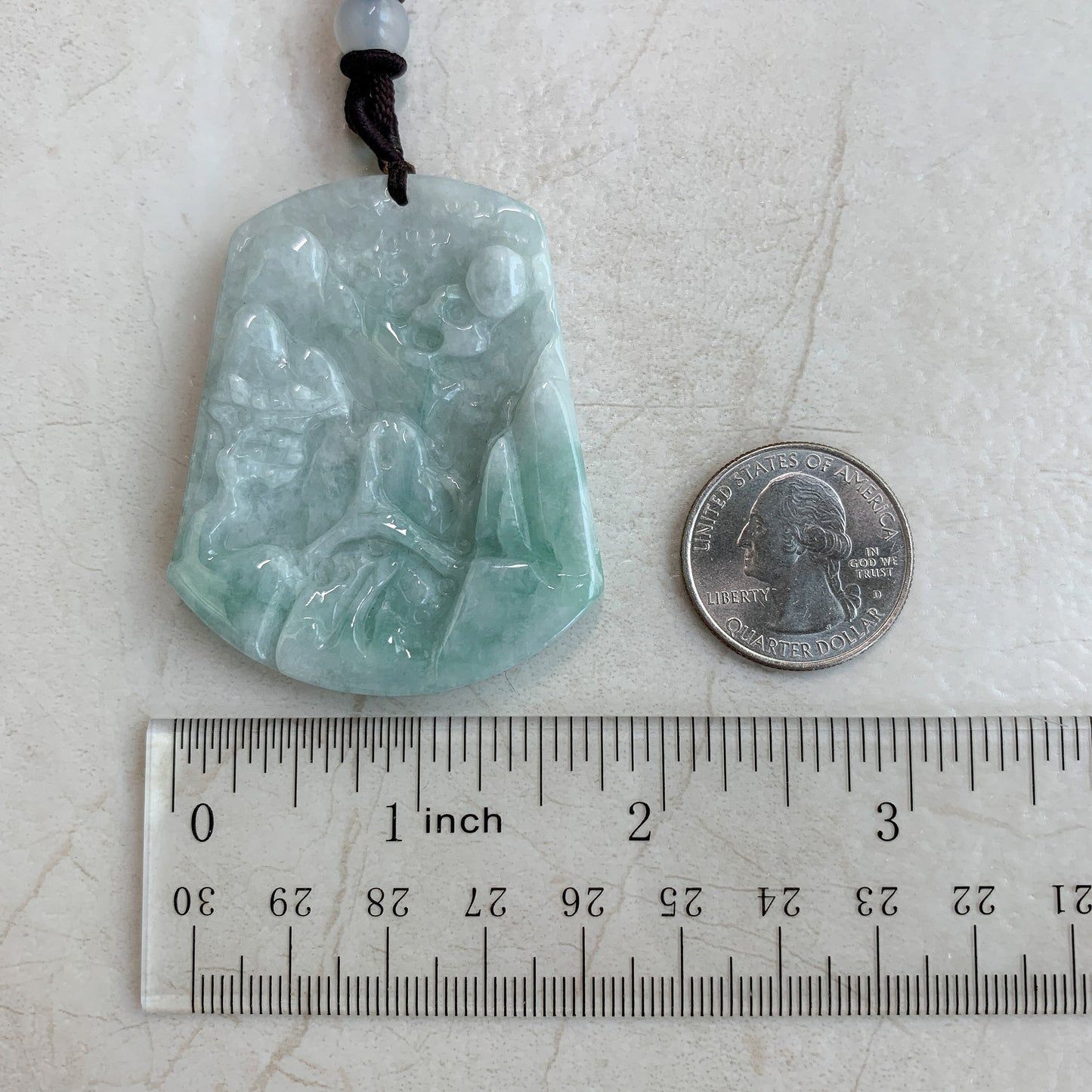 Jadeite Jade Landscape Mountain Forest River Scenery Hand Carved Pendant Necklace, YJ-0321-0320091 - AriaDesignCollection