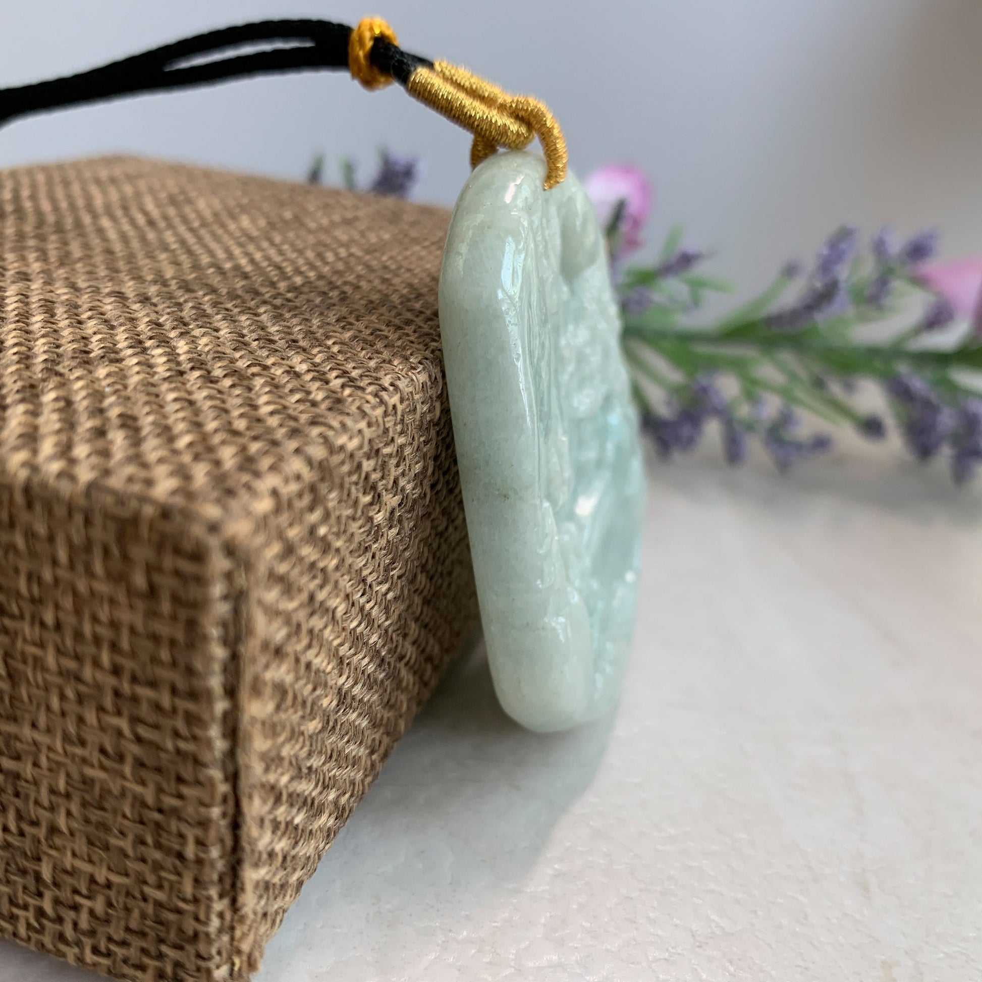 Jadeite Jade Landscape Mountain Forest River Scenery Hand Carved Pendant Necklace, YJ-0321-0437902 - AriaDesignCollection