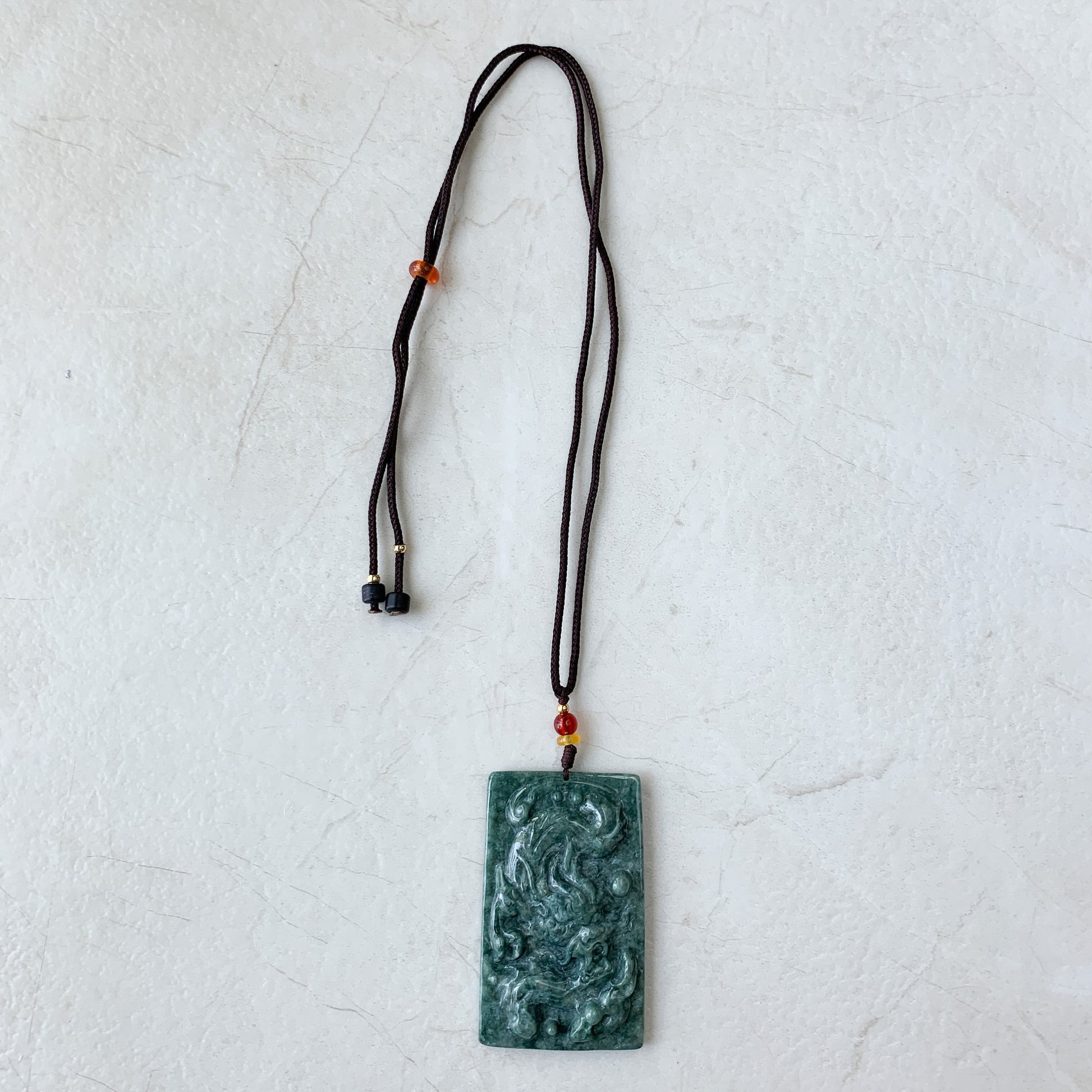 Jadeite Jade Dragon Chinese Zodiac Hand Carved Pendant Necklace, YJ-0321-0352327 - AriaDesignCollection