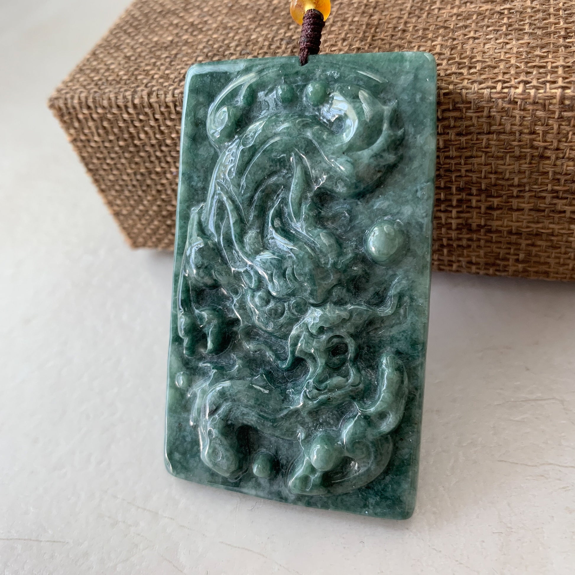 Jadeite Jade Dragon Chinese Zodiac Hand Carved Pendant Necklace, YJ-0321-0352327 - AriaDesignCollection
