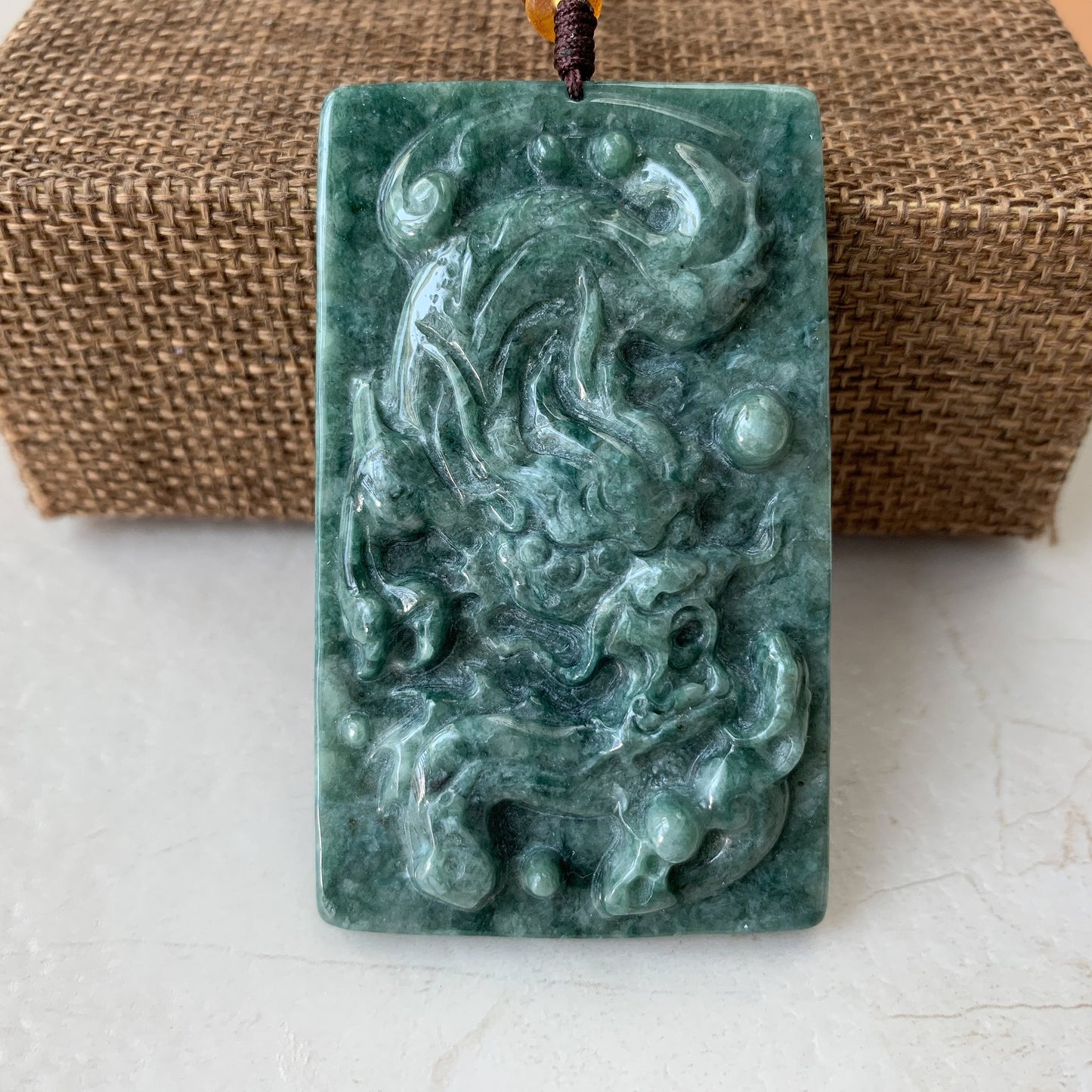 Jadeite Jade Dragon Chinese Zodiac Hand Carved Pendant Necklace, YJ-0321-0352327 - AriaDesignCollection