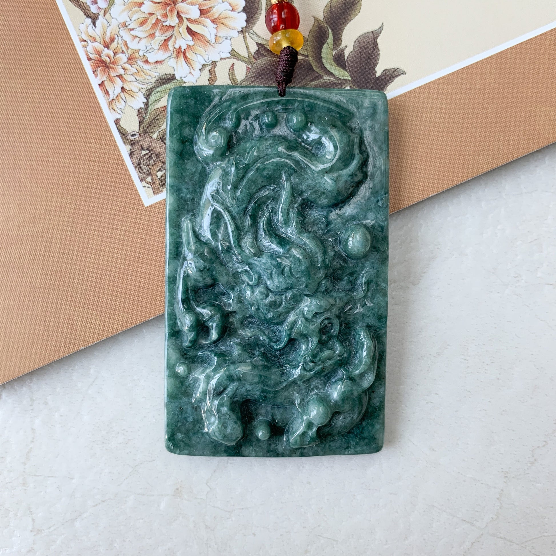 Jadeite Jade Dragon Chinese Zodiac Hand Carved Pendant Necklace, YJ-0321-0352327 - AriaDesignCollection