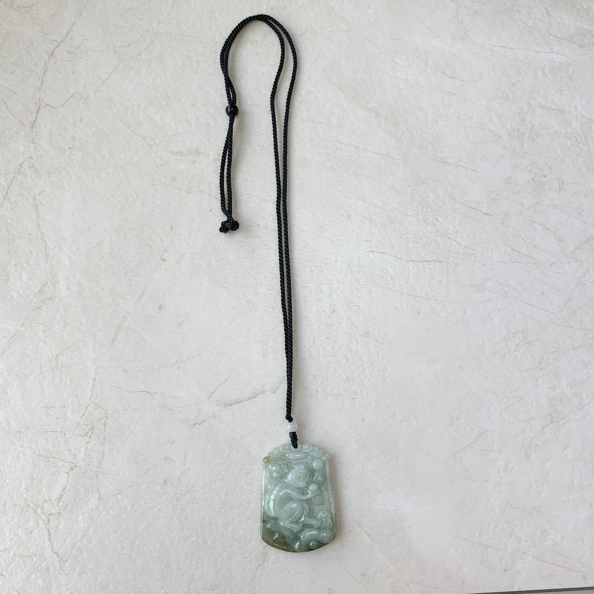 Jadeite Jade Monkey Chinese Zodiac Carved Pendant Necklace, YW-0110-1646839197 - AriaDesignCollection