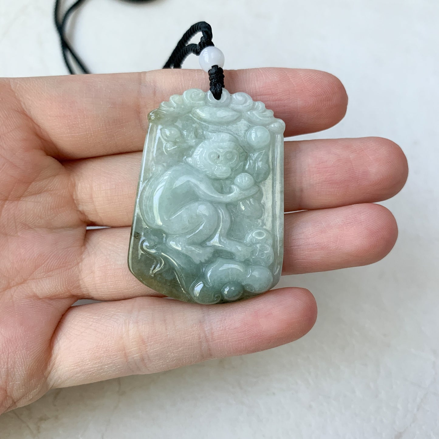 Jadeite Jade Monkey Chinese Zodiac Carved Pendant Necklace, YW-0110-1646839197 - AriaDesignCollection
