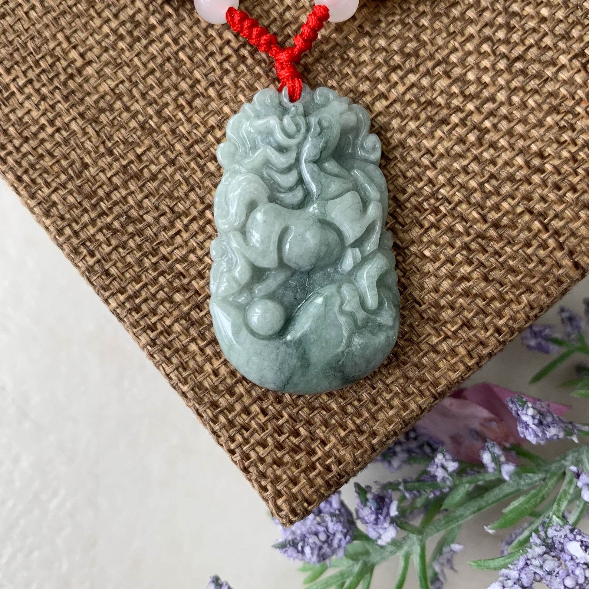 Horse Jadeite Chinese Zodiac Rustic Carved Pendant Necklace, YW-0110-1646804429 - AriaDesignCollection