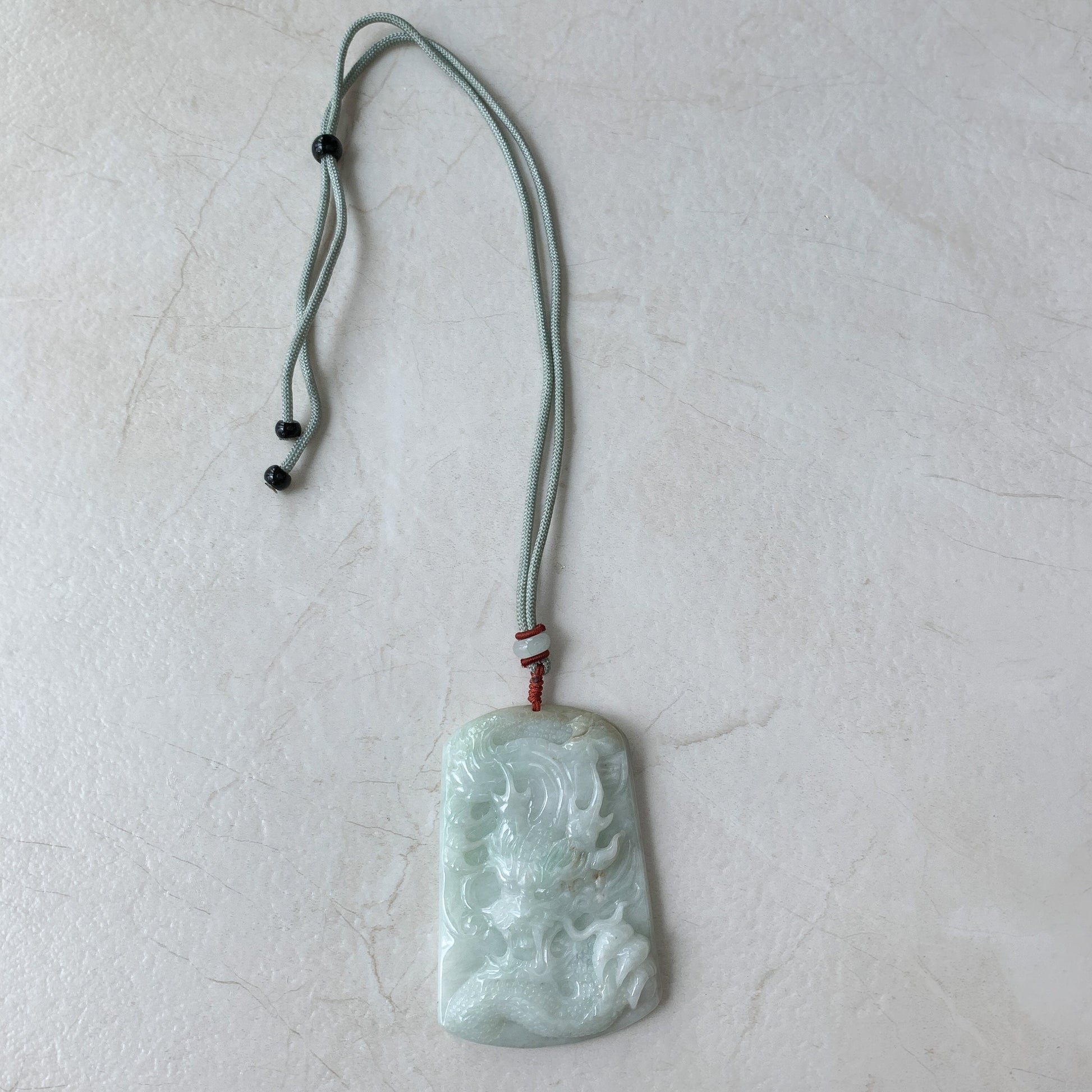 Large Jadeite Jade Dragon Chinese Zodiac Hand Carved Pendant Necklace, YJ-0321-0351384 - AriaDesignCollection