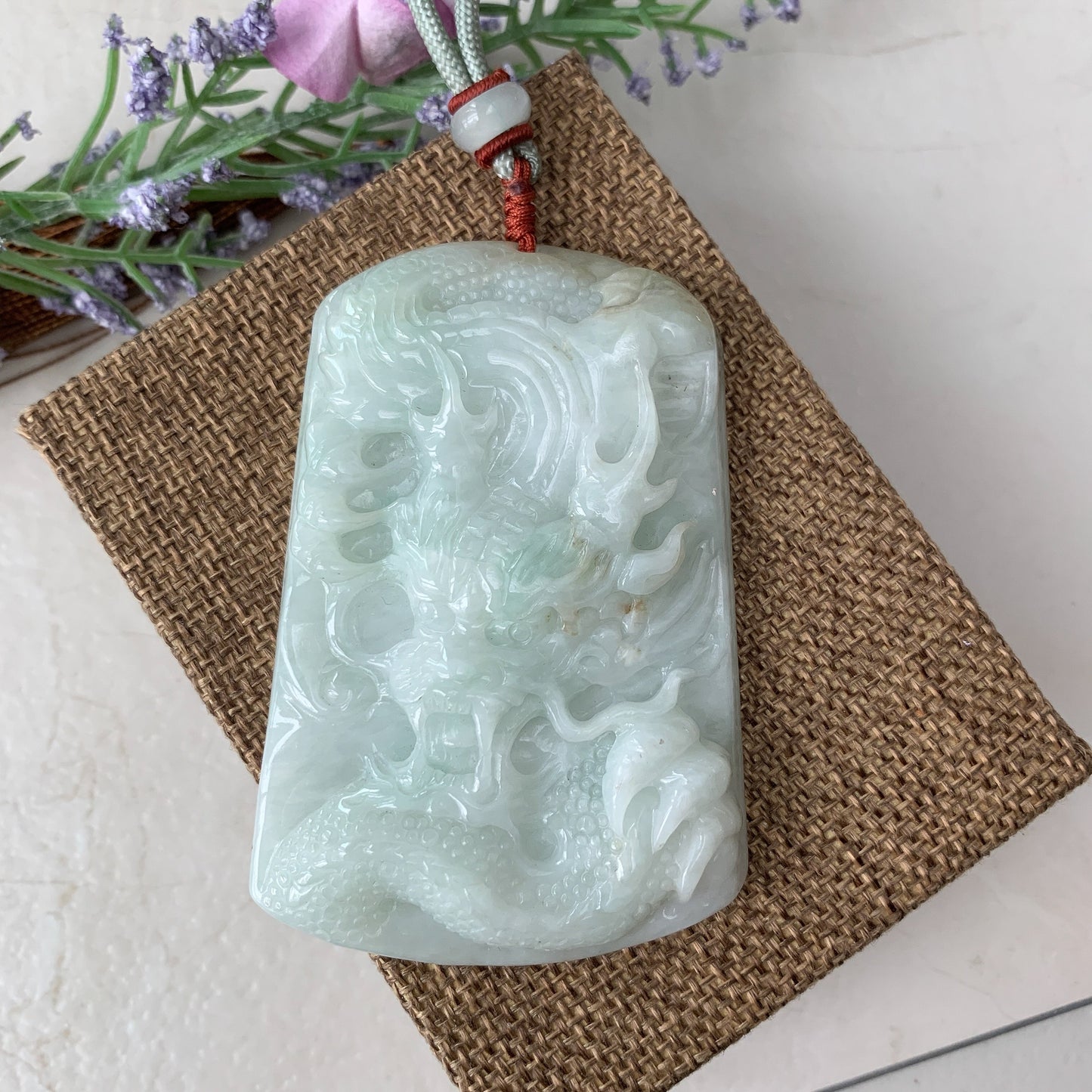 Large Jadeite Jade Dragon Chinese Zodiac Hand Carved Pendant Necklace, YJ-0321-0351384 - AriaDesignCollection