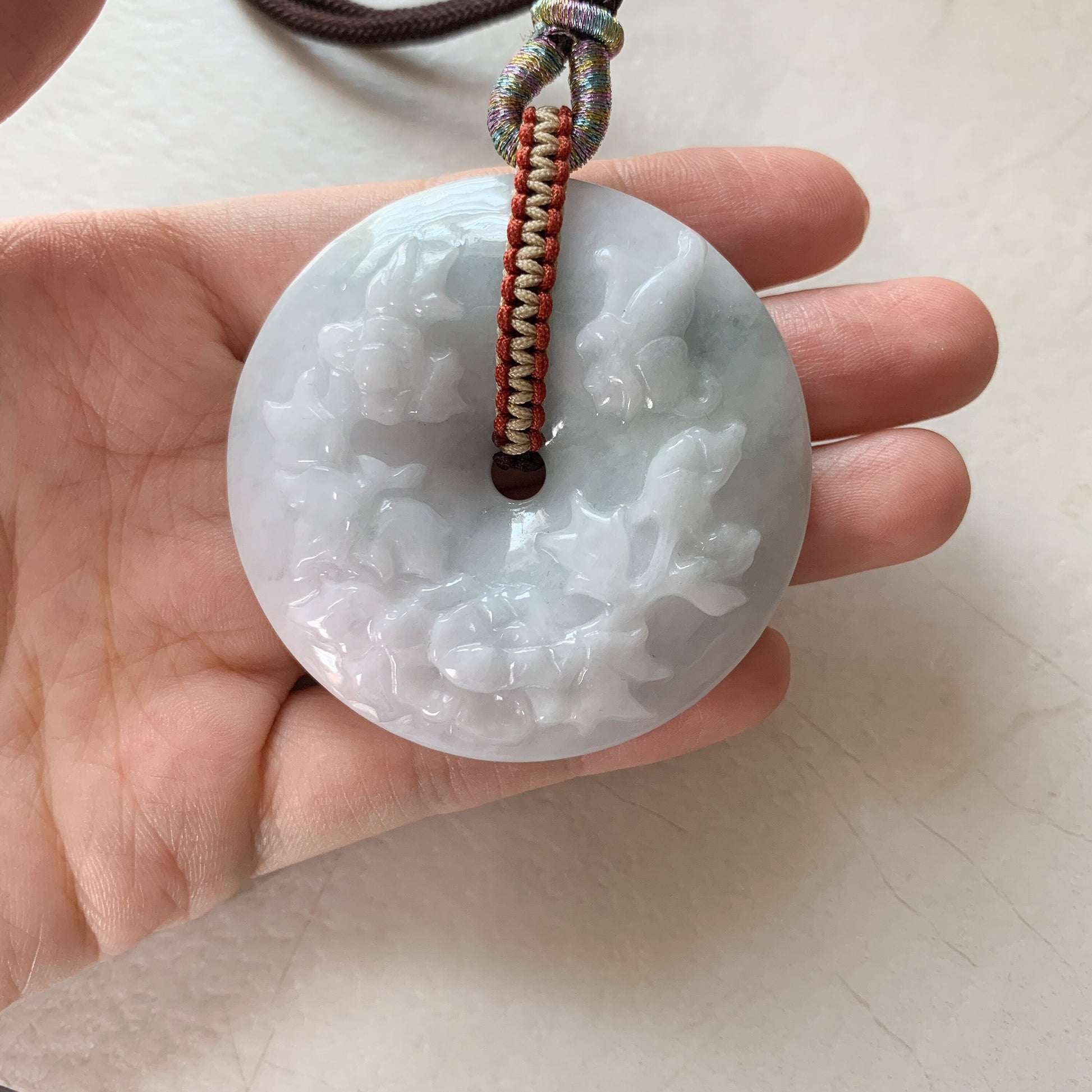 Large Jadeite Jade Flower Large Circle Donut Carved Necklace, YJ-0321-0324762 - AriaDesignCollection