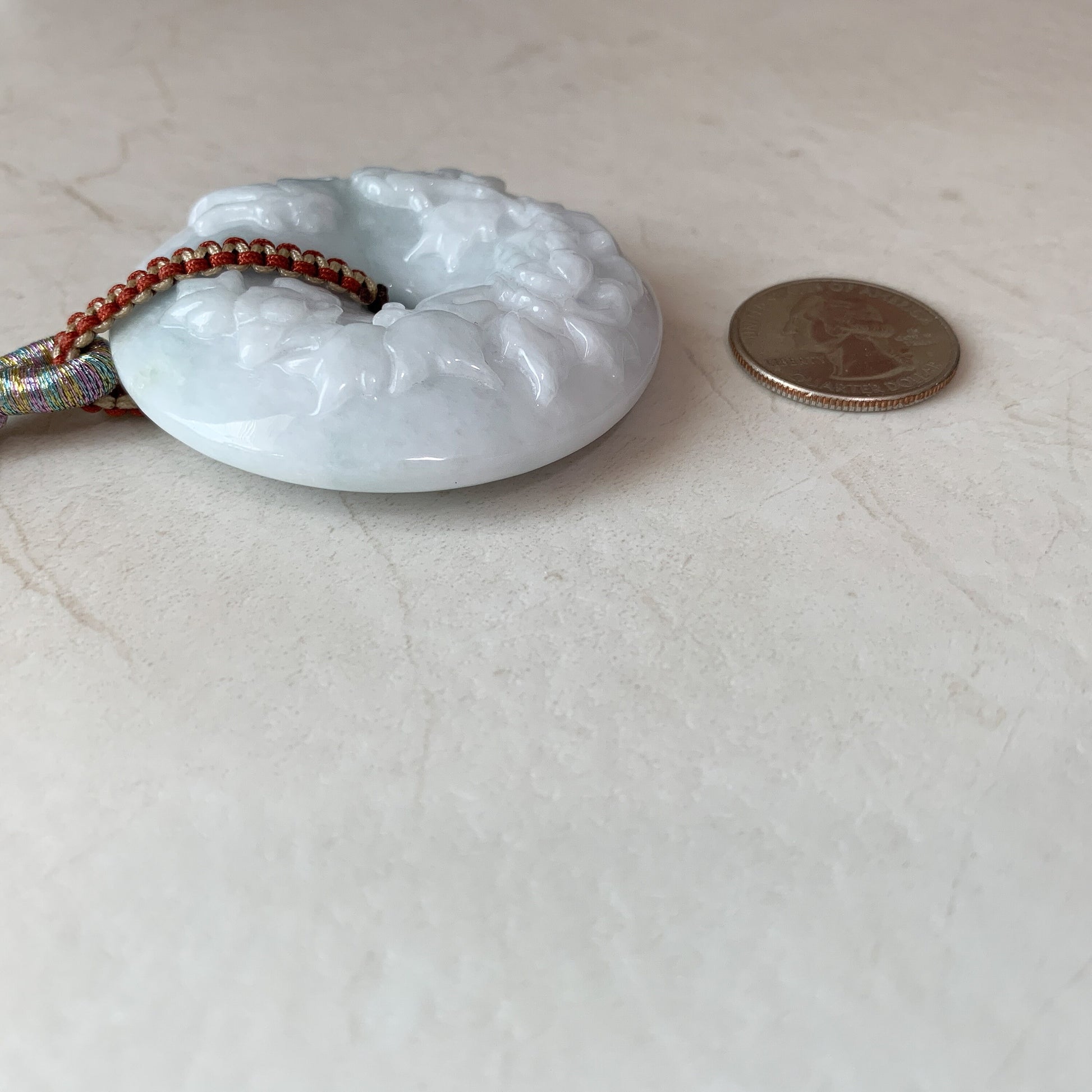 Large Jadeite Jade Flower Large Circle Donut Carved Necklace, YJ-0321-0324762 - AriaDesignCollection