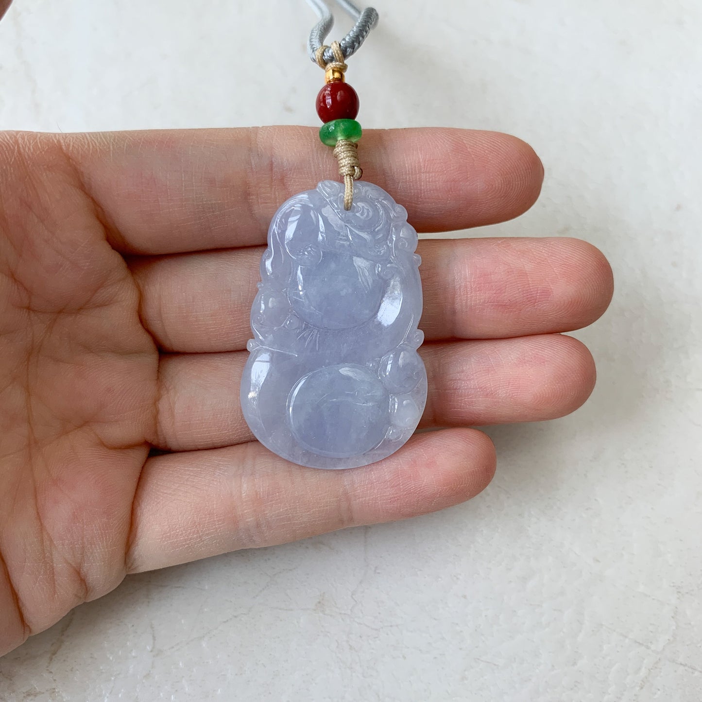 Purple Jadeite Jade Pi Xiu, Pixiu, 貔貅, Ruyi Calabash Stone Bottle Gourd Pendant Necklace, YW-0110-1646781816 - AriaDesignCollection