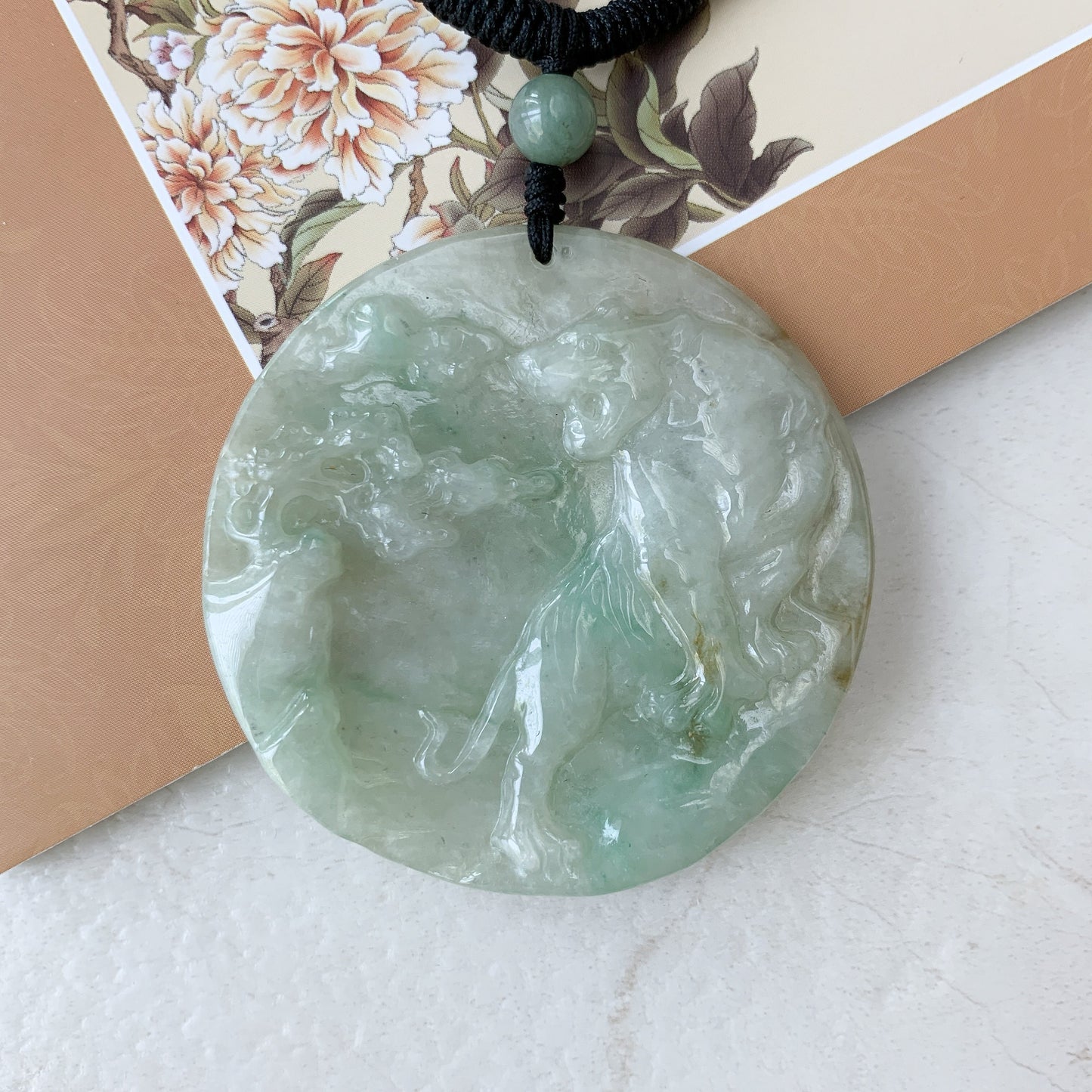 Large Jadeite Jade Tiger Chinese Zodiac Carved Pendant Necklace, YJ-0321-0390740 - AriaDesignCollection