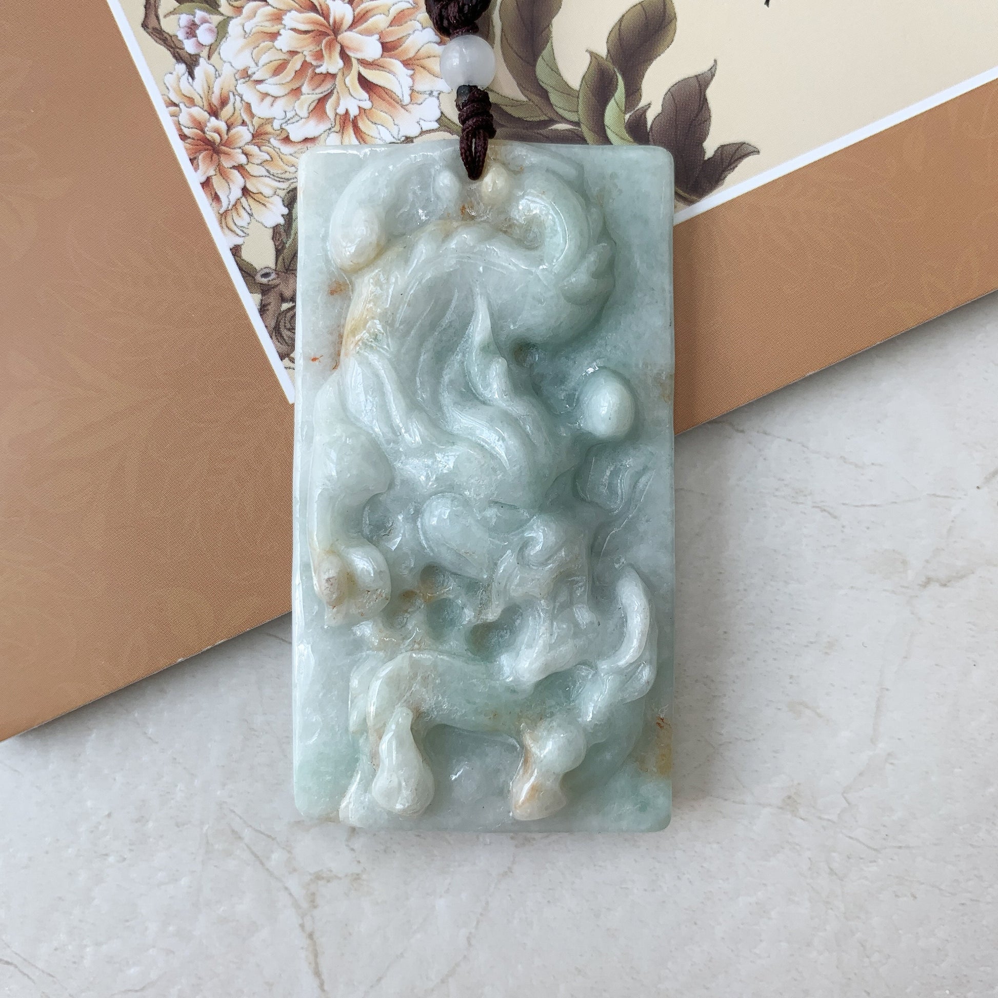 Rustic Style Jadeite Jade Dragon Chinese Zodiac Hand Carved Pendant Necklace, YJ-0321-0425727 - AriaDesignCollection