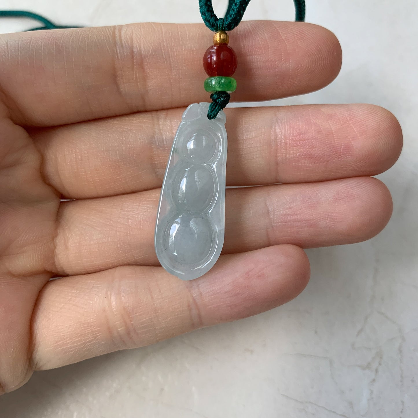 Jadeite Jade Icy Translucent Snow Pea Carved Necklace, YJ-0321-0427724 - AriaDesignCollection