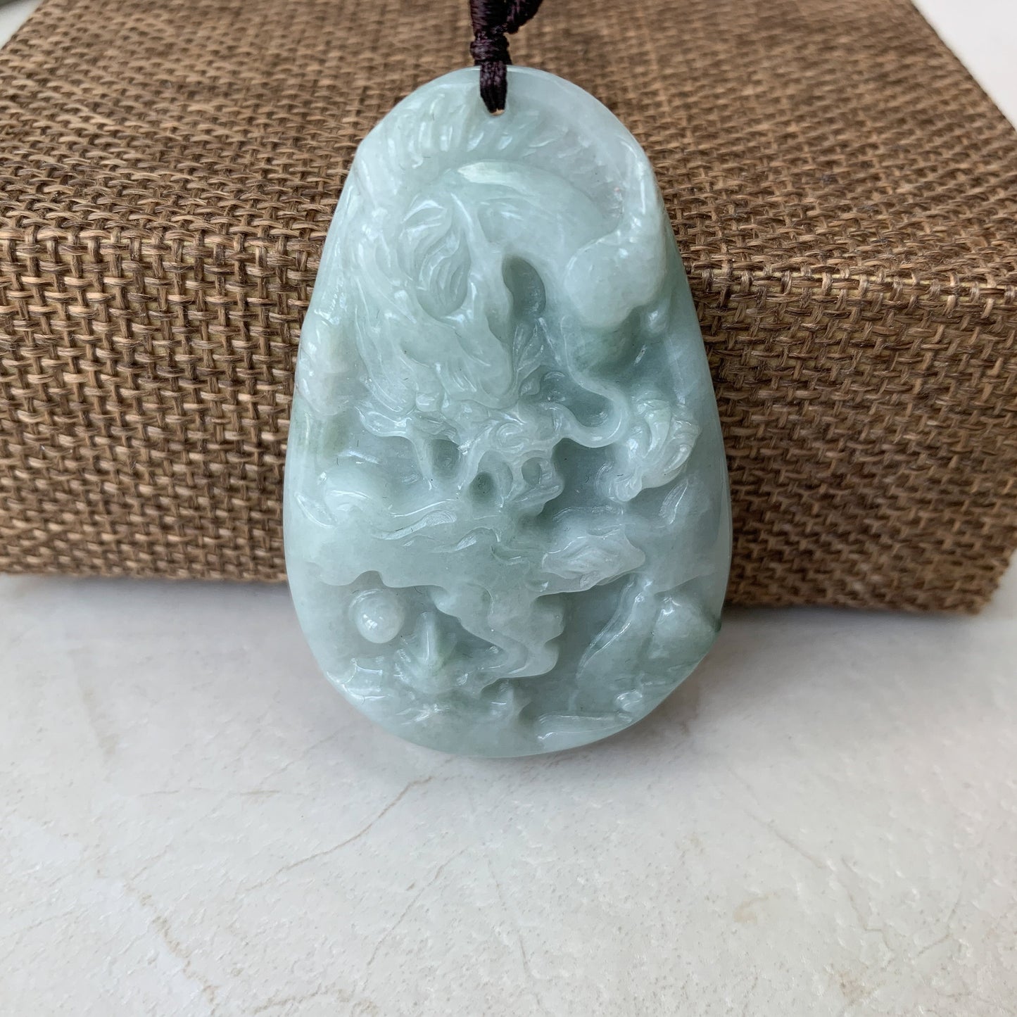 Jadeite Jade Dragon Chinese Zodiac Hand Carved Pendant Necklace, YJ-0321-0384499 - AriaDesignCollection