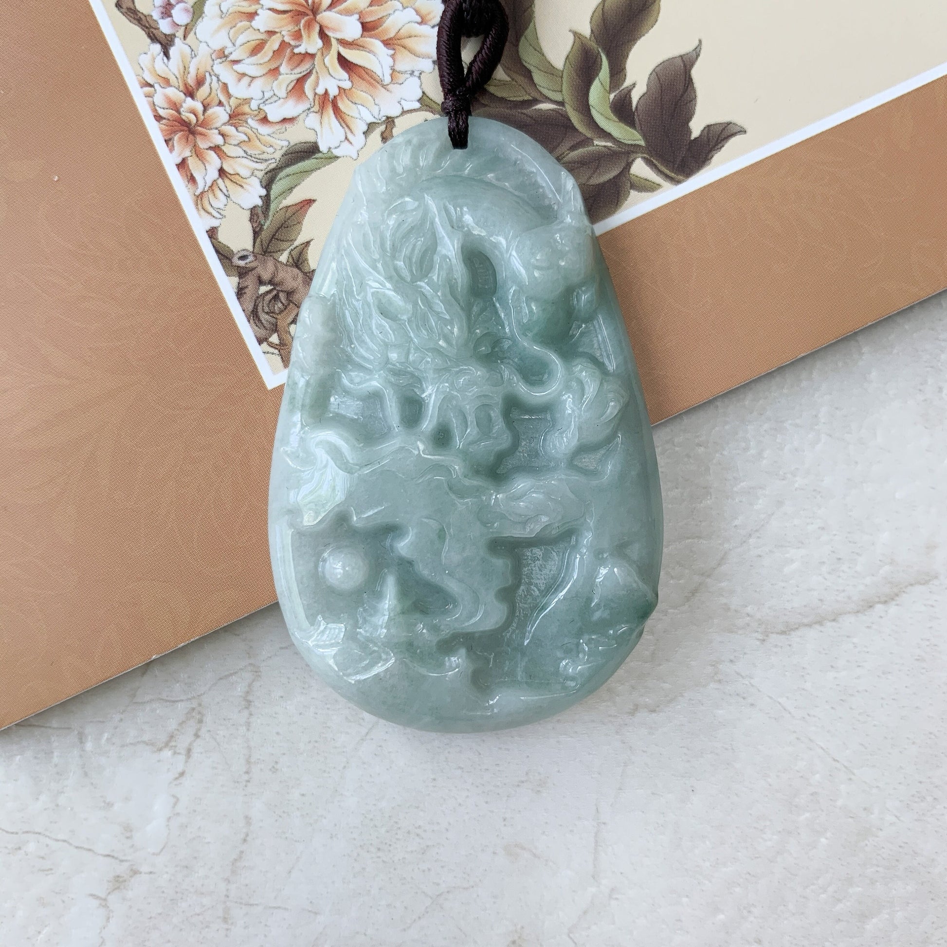 Jadeite Jade Dragon Chinese Zodiac Hand Carved Pendant Necklace, YJ-0321-0384499 - AriaDesignCollection