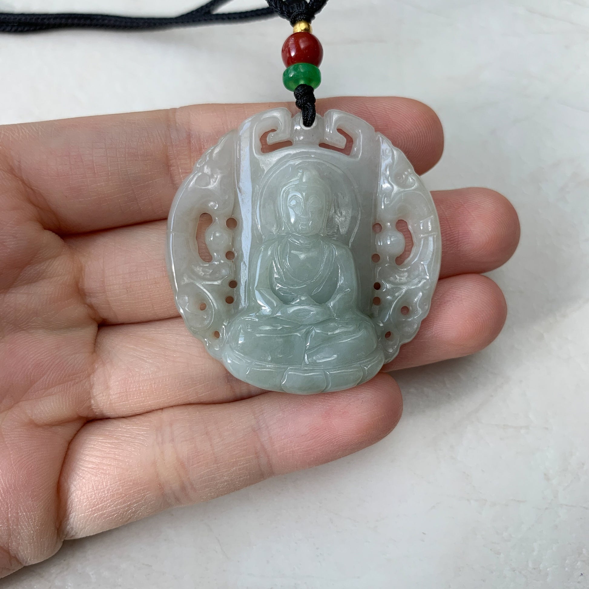Jadeite Jade Vairocana Buddha Da Ri Ru Lai Carved Pendant Necklace, YJ-0321-0420064 - AriaDesignCollection