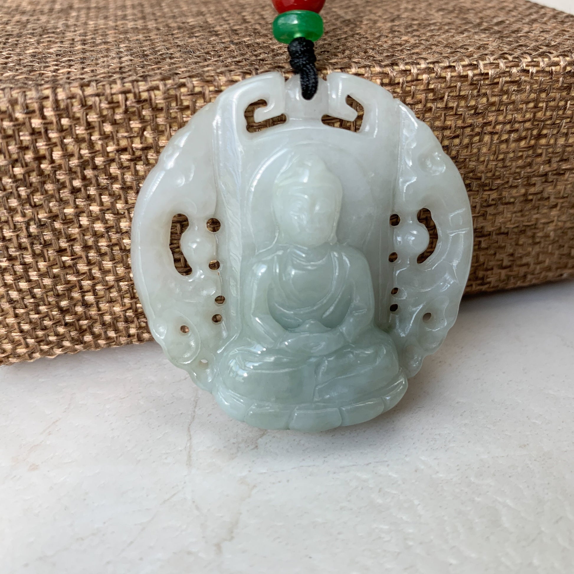 Jadeite Jade Vairocana Buddha Da Ri Ru Lai Carved Pendant Necklace, YJ-0321-0420064 - AriaDesignCollection