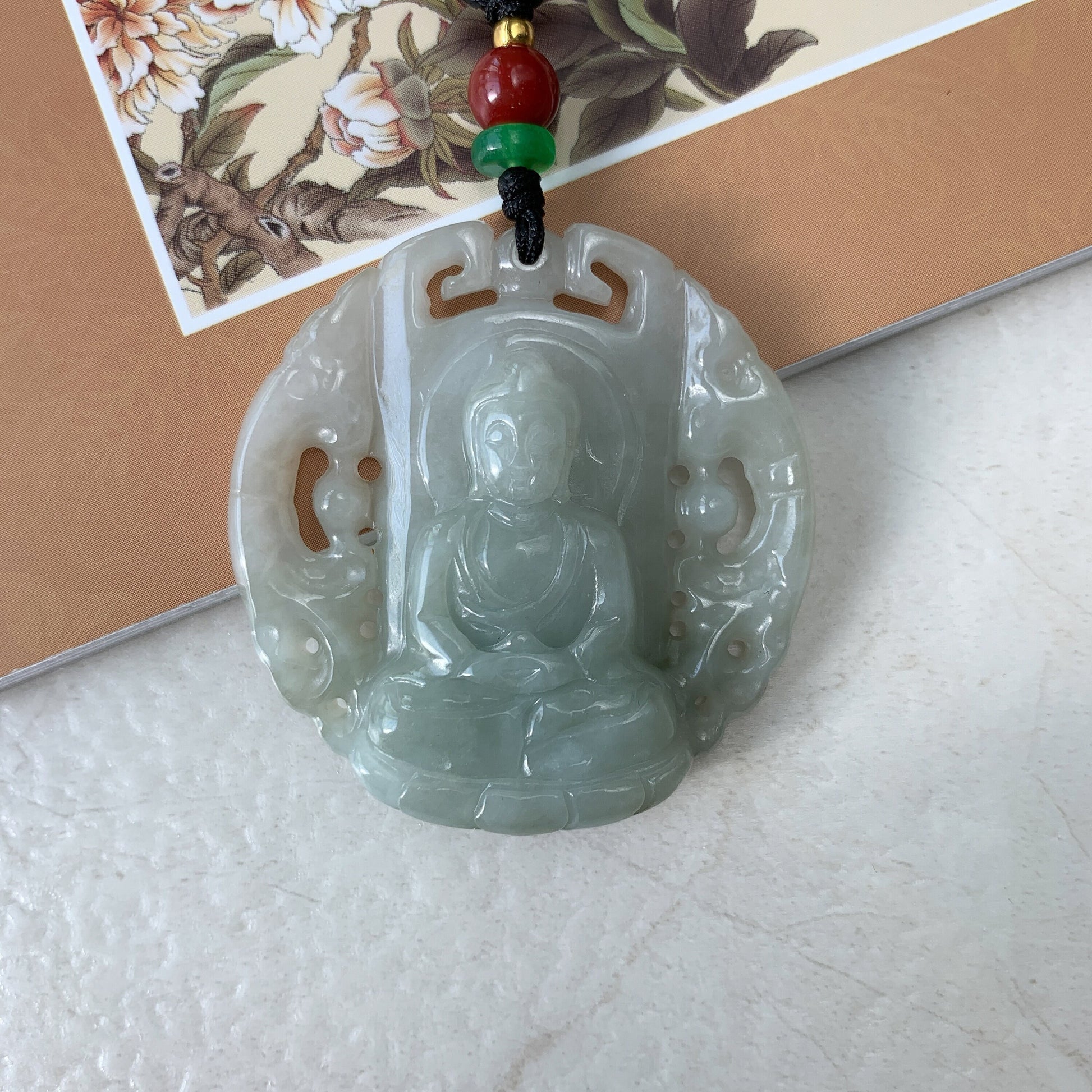 Jadeite Jade Vairocana Buddha Da Ri Ru Lai Carved Pendant Necklace, YJ-0321-0420064 - AriaDesignCollection