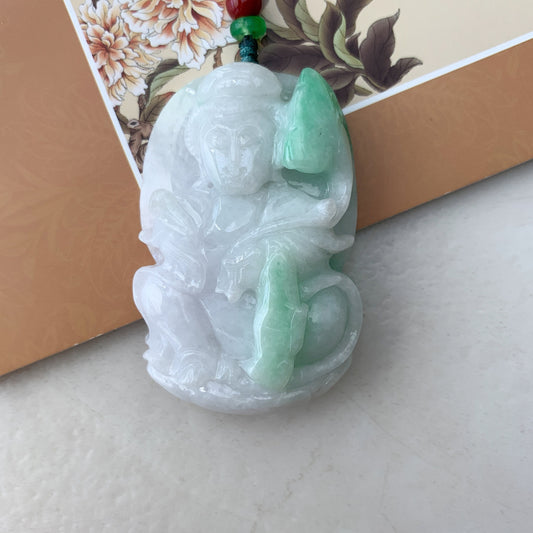 Large Jadeite Jade Guan Yin Avalokiteshvara, Quan Am, Hand Carved Pendant Necklace, YW-0110-1646450954 - AriaDesignCollection