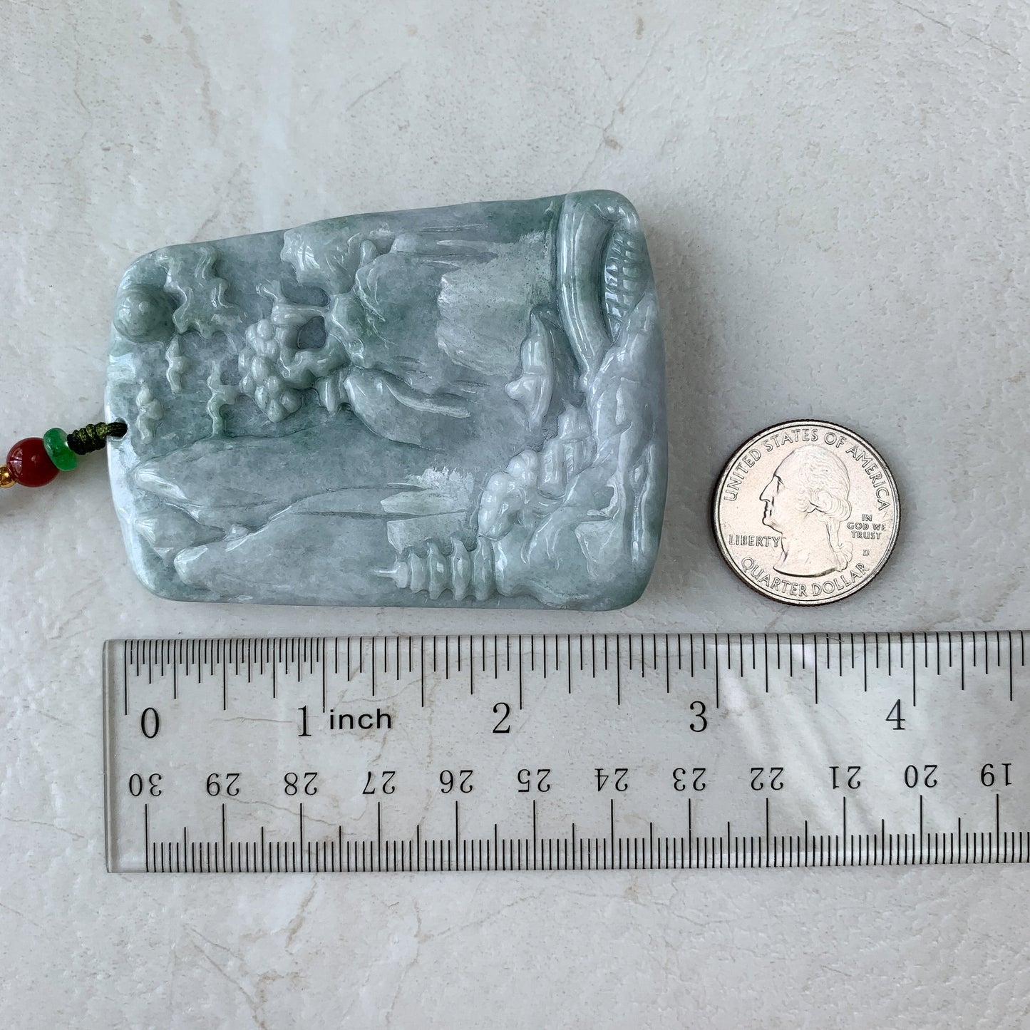 Very Large Jadeite Jade Landscape Mountain Forest River Scenery Hand Carved Pendant Necklace, YJ-0321-0437885 - AriaDesignCollection