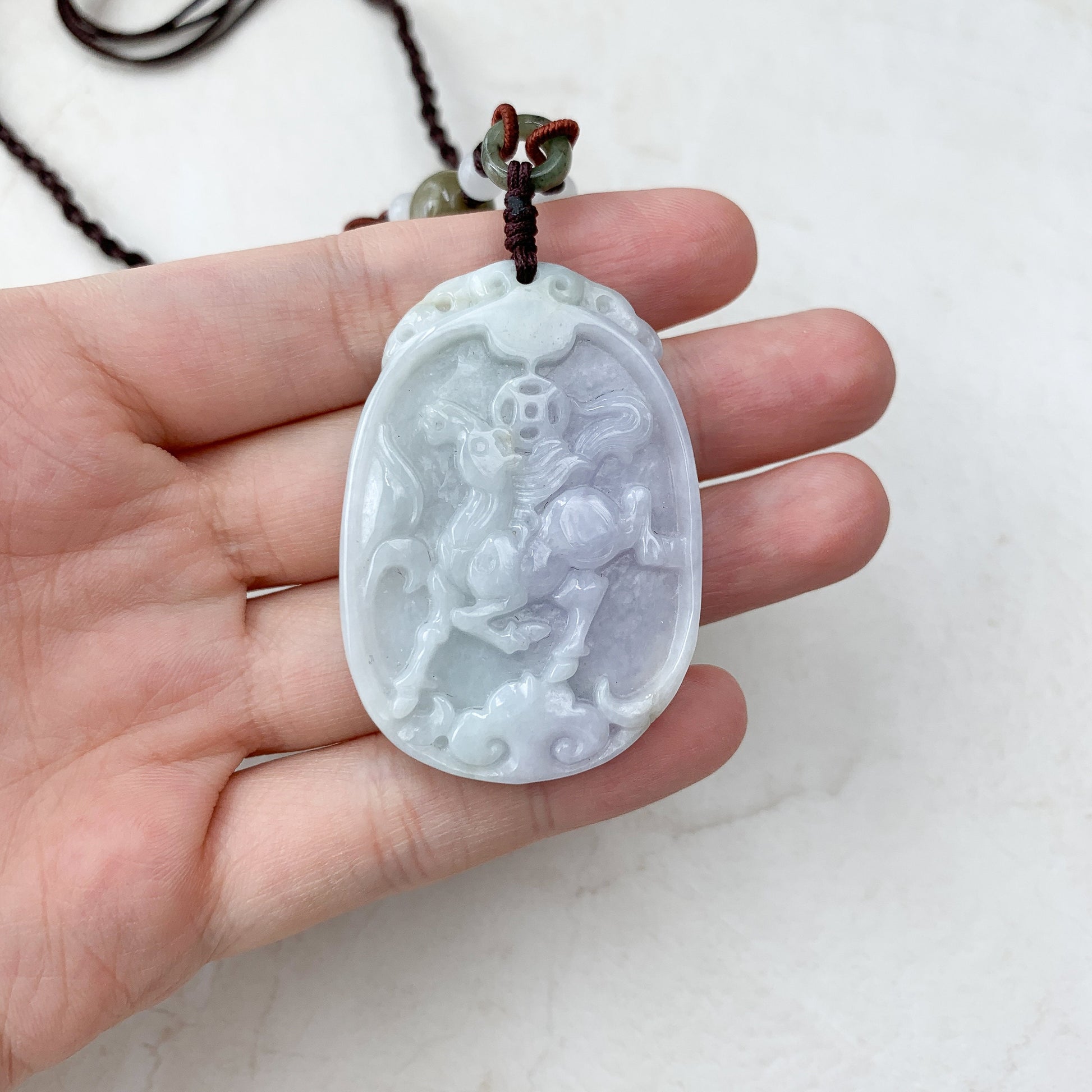 Horse Purple Lavender Jade Jadeite Chinese Zodiac Carved Pendant Necklace, YW-0110-1646685445 - AriaDesignCollection