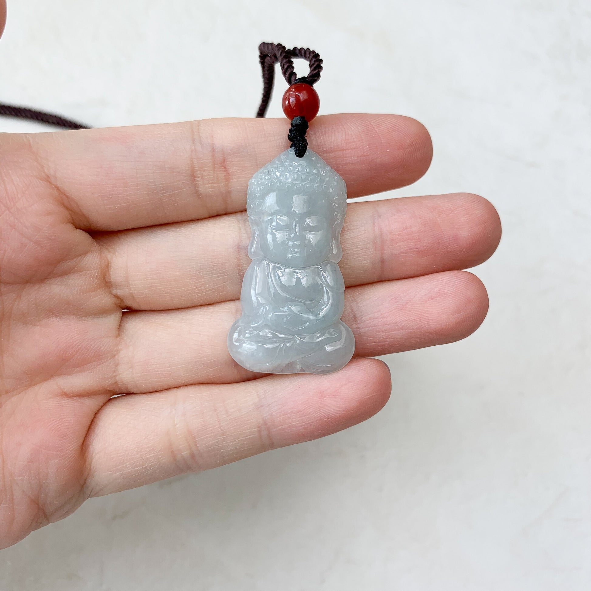 Jadeite Jade Baby Buddha Dainty Minimalist Necklace, Semi-Translucent, Icy Jade, BJ-0621-0004722 - AriaDesignCollection